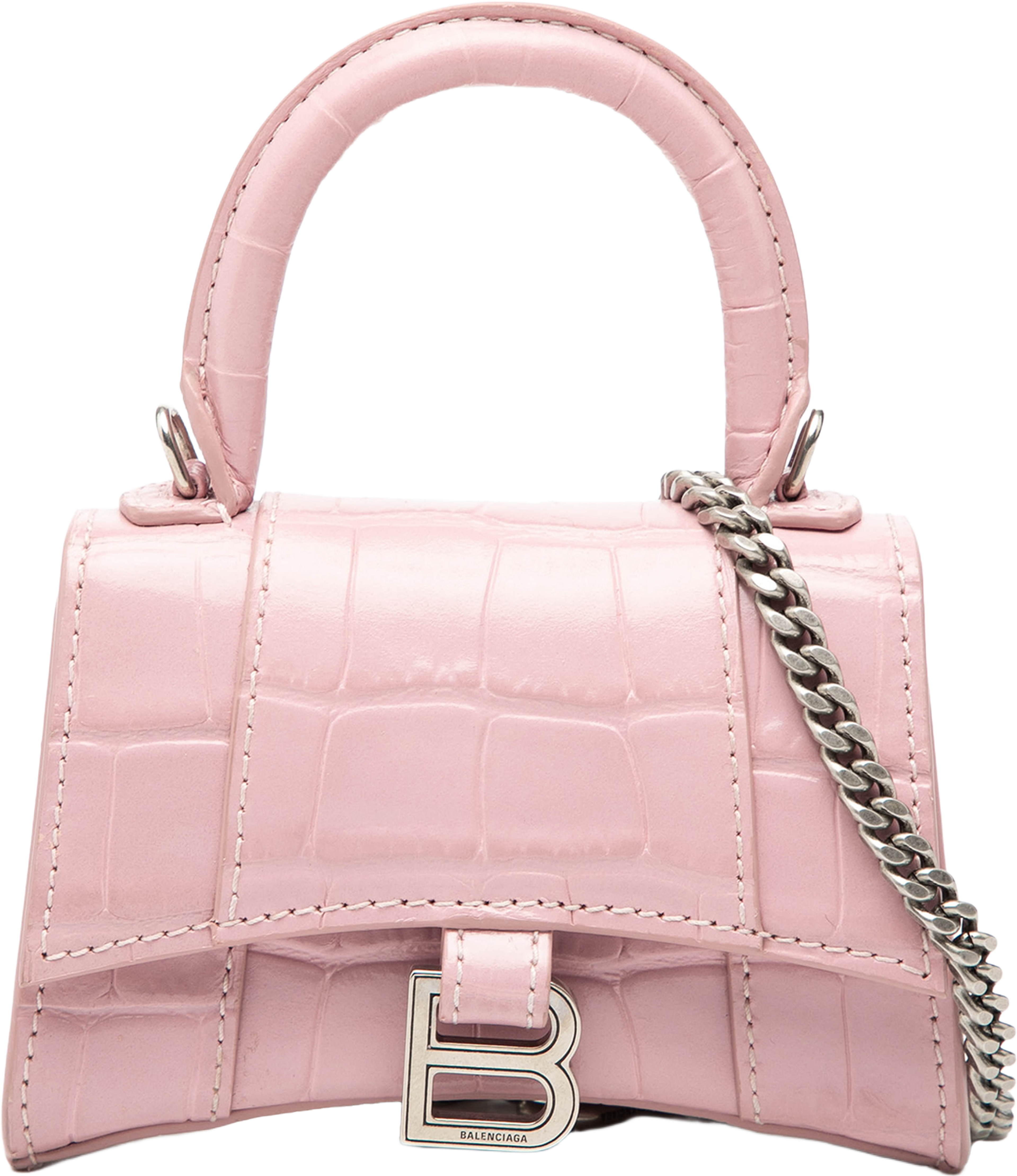 Balenciaga Nano Croc Embossed Hourglass Top Handle Bag, från Luxclusif, i färgen light pink. Klicka för att öppna bilden i stort format