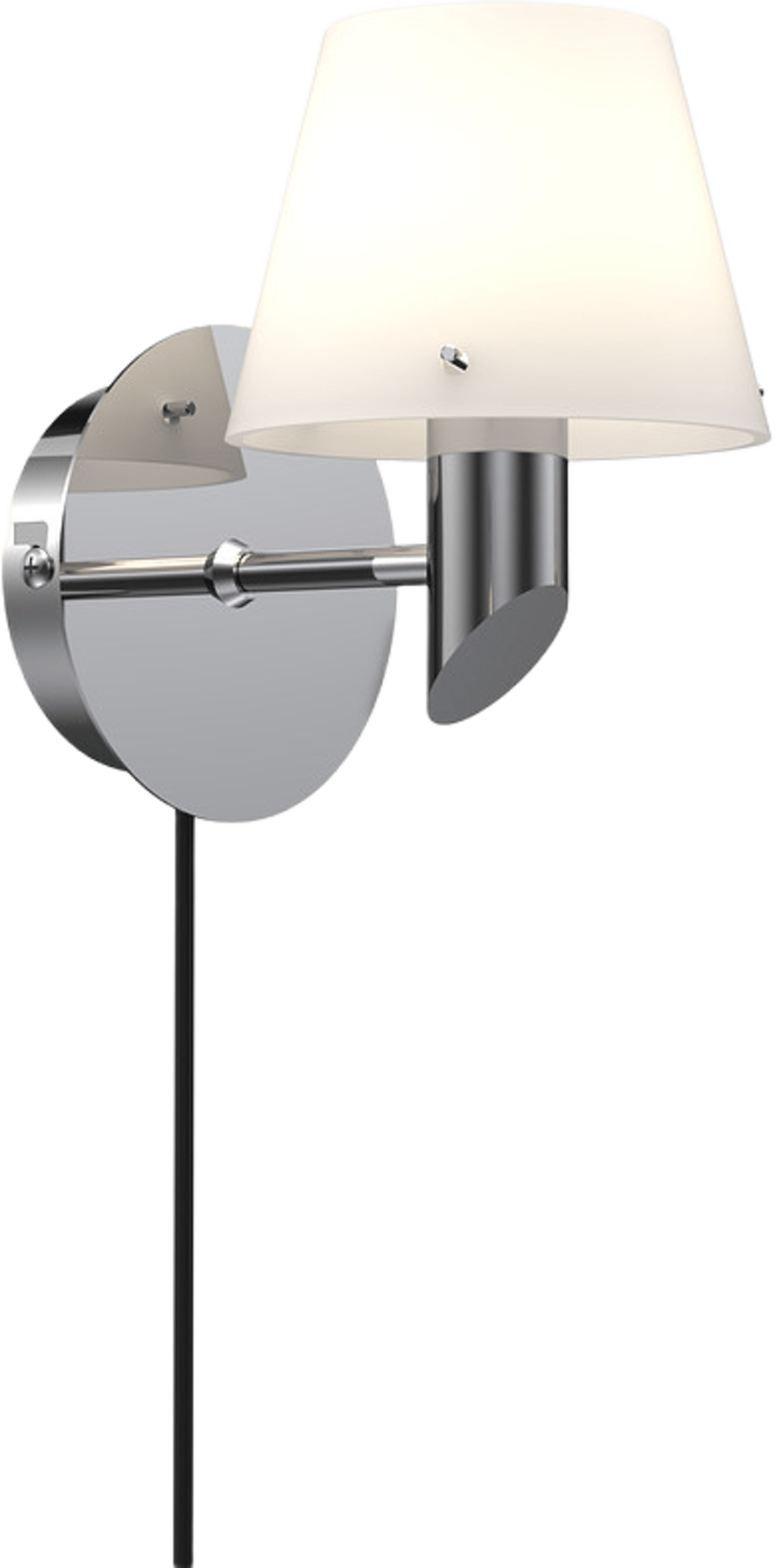 Vägglampa Gil, från Herstal, i färgen krom/opal glas. Klicka för att öppna bilden i stort format