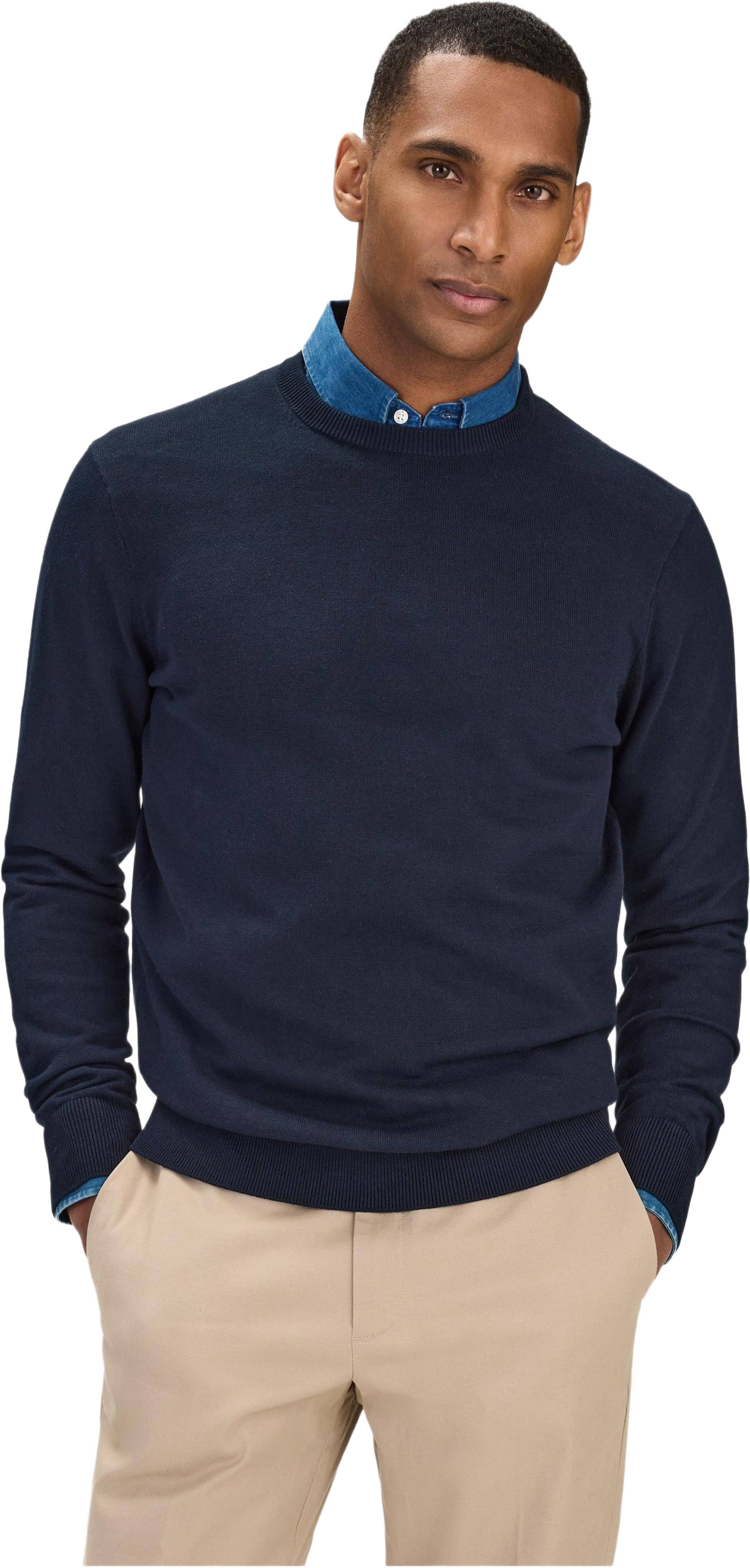 Cotton Crew Neck Sweater (sean), från John Henric, i färgen navy blue. Klicka för att öppna bilden i stort format