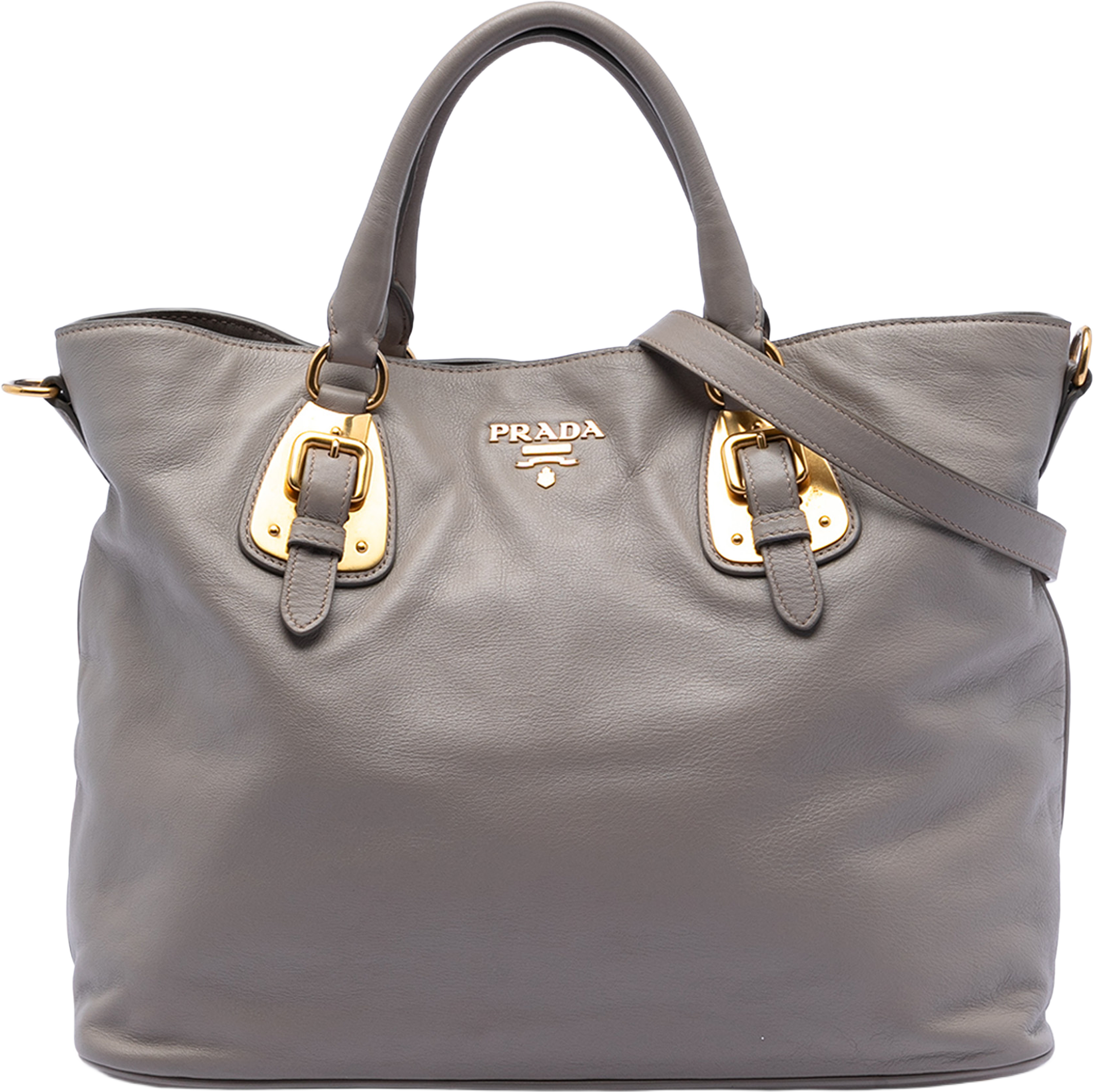Prada Soft Calfskin Open Convertible Shopping Tote, från Luxclusif, i färgen gray. Klicka för att öppna bilden i stort format