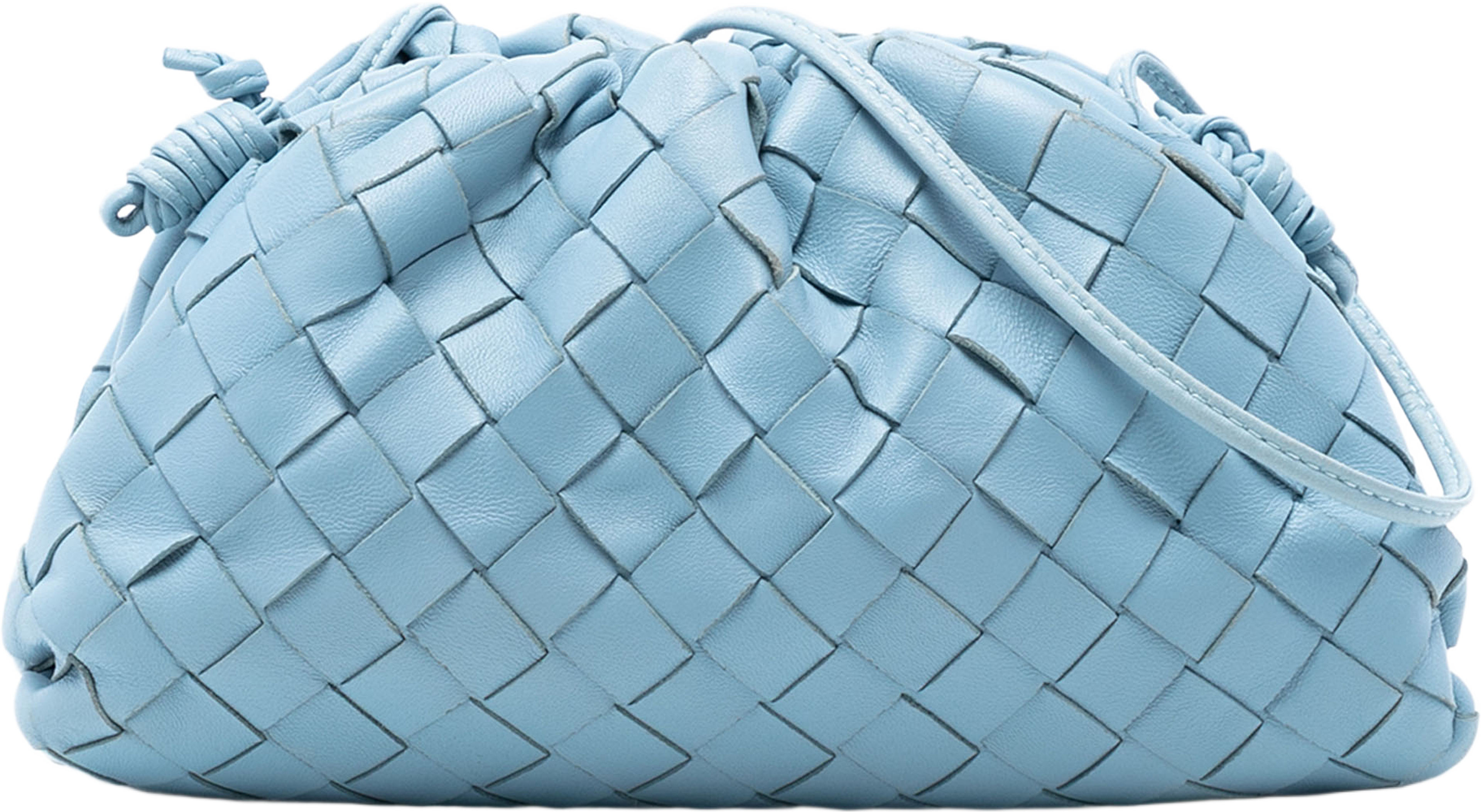 Bottega Veneta Nappa Intrecciato The Mini Pouch Crossbody, från Luxclusif, i färgen light blue. Klicka för att öppna bilden i stort format