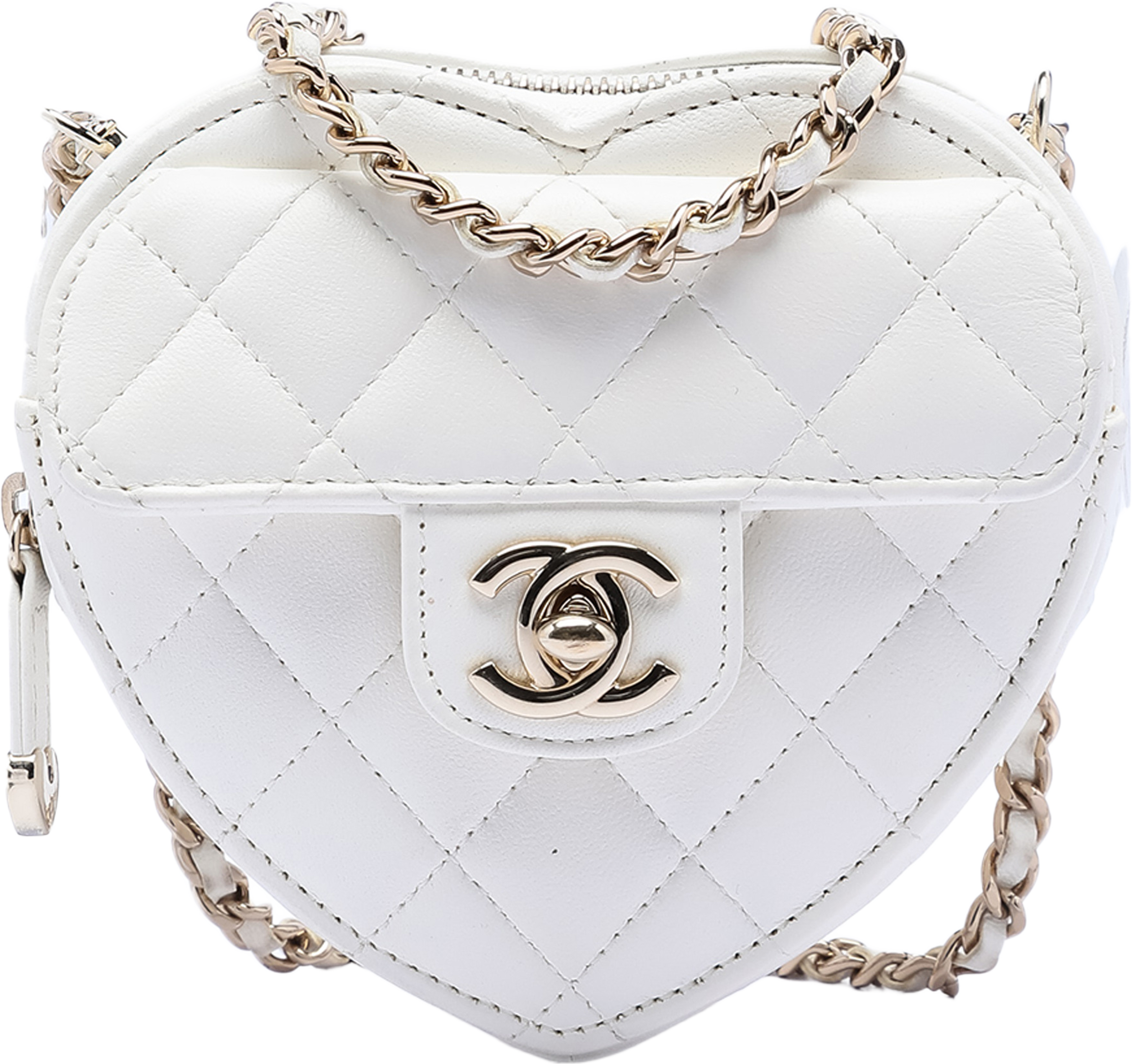 Chanel Mini Lambskin Cc In Love Heart Crossbody, från Luxclusif, i färgen white. Klicka för att öppna bilden i stort format