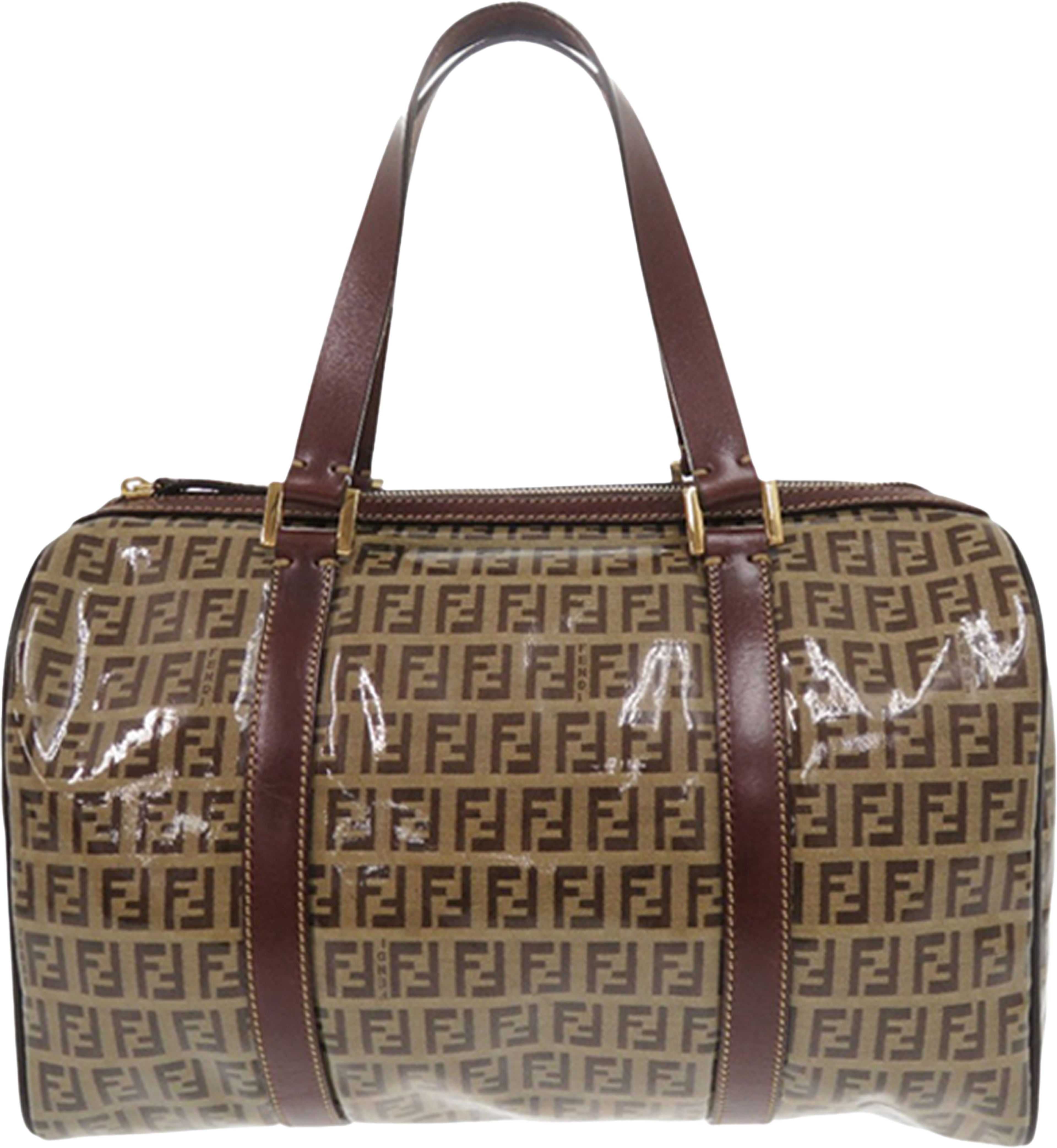 Fendi Zucchino Crystal Boston Bag, från Luxclusif, i färgen beige. Klicka för att öppna bilden i stort format