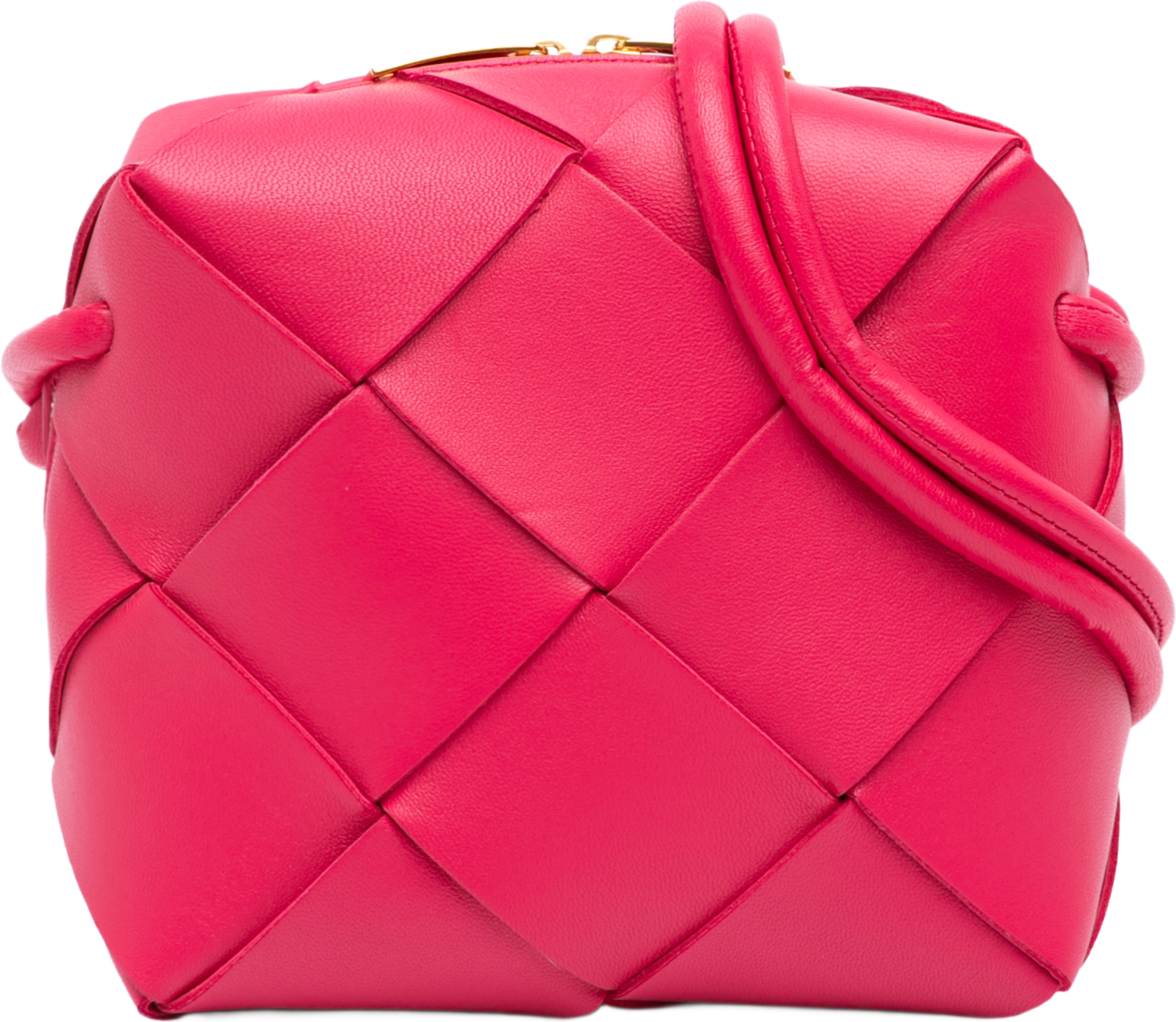 Bottega Veneta Mini Lambskin Intrecciato Cassette Camera Bag, från Luxclusif, i färgen rosa. Klicka för att öppna bilden i stort format