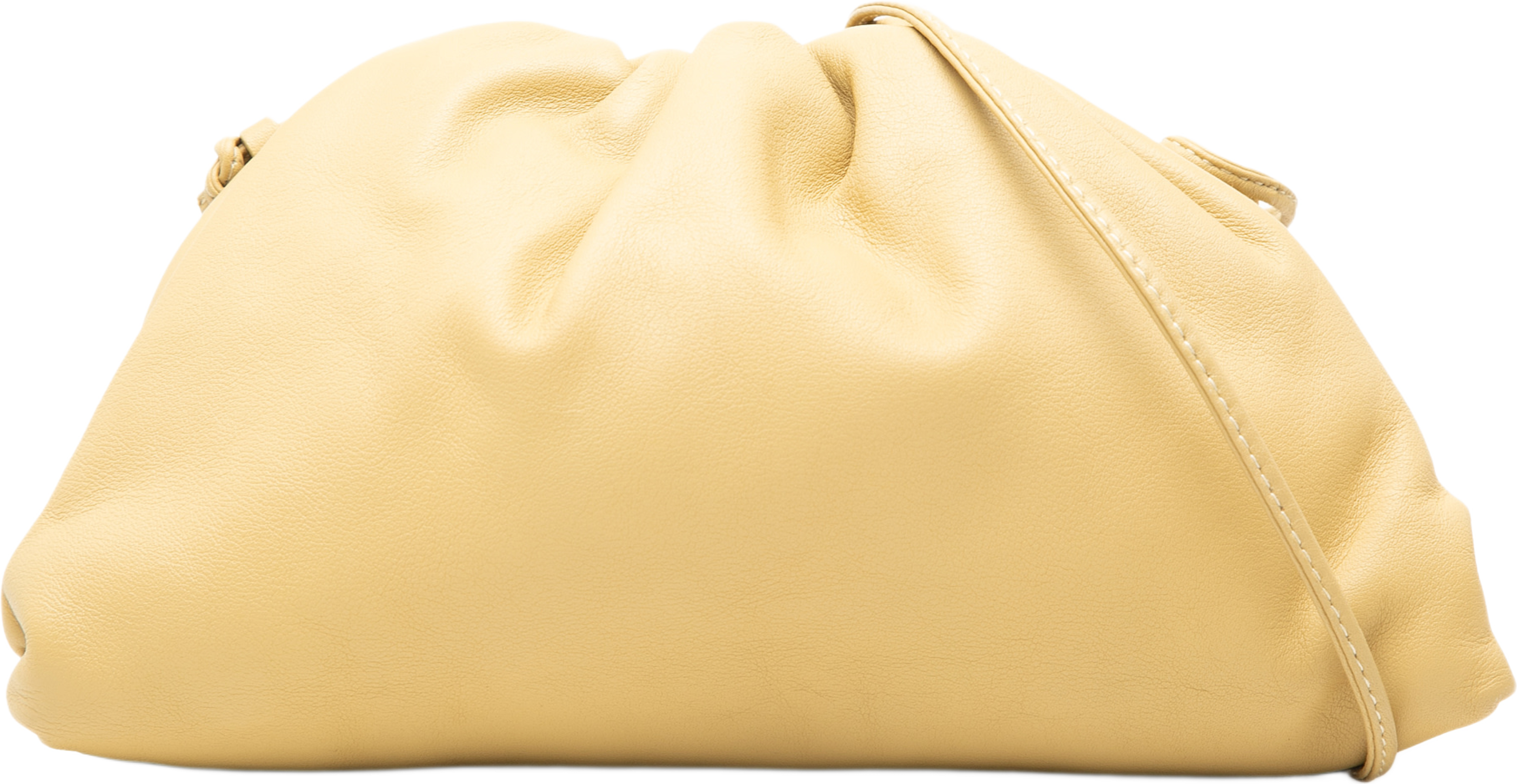 Bottega Veneta Lambskin The Mini Pouch Crossbody, från Luxclusif, i färgen gul. Klicka för att öppna bilden i stort format