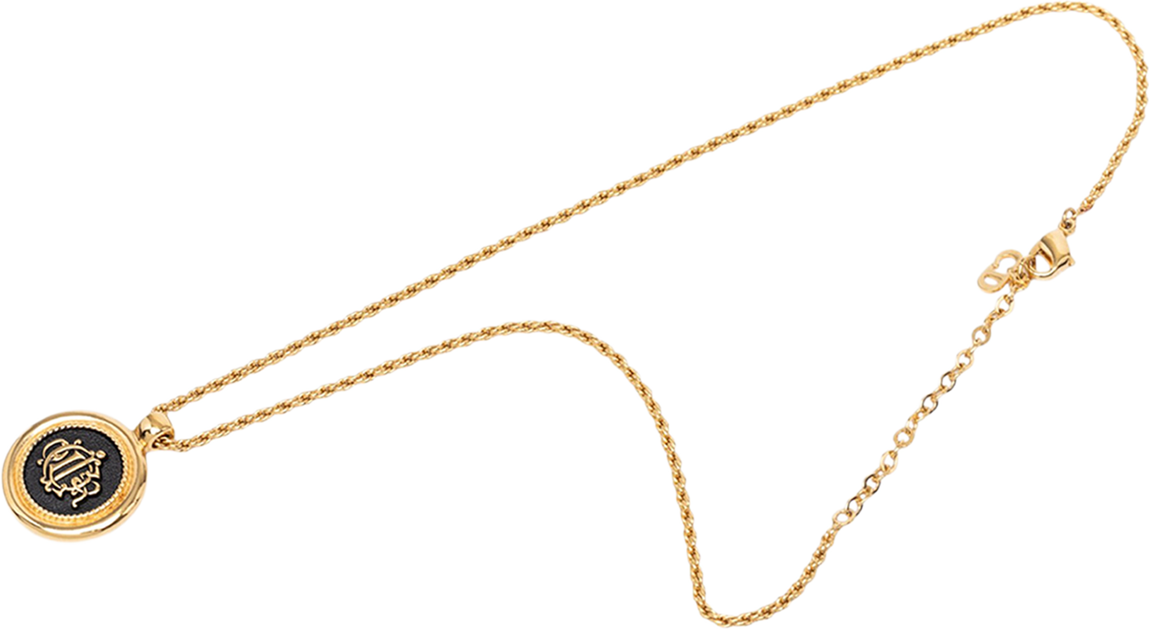 Dior Gold Plated Enamel Logo Round Pendant Necklace, från Luxclusif, i färgen guld. Klicka för att öppna bilden i stort format