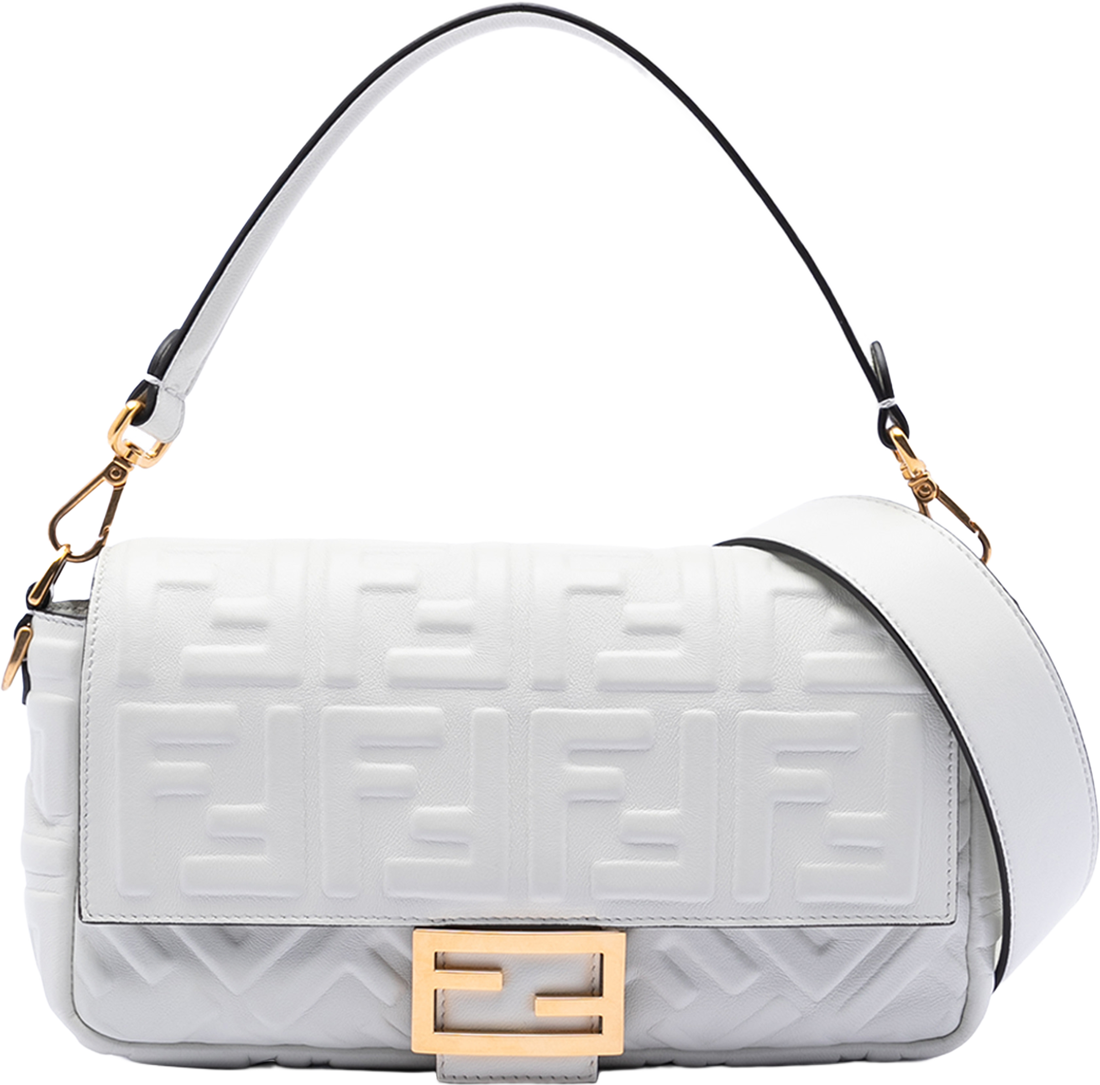 Fendi Zucca Embossed Leather Baguette Satchel, från Luxclusif, i färgen white. Klicka för att öppna bilden i stort format