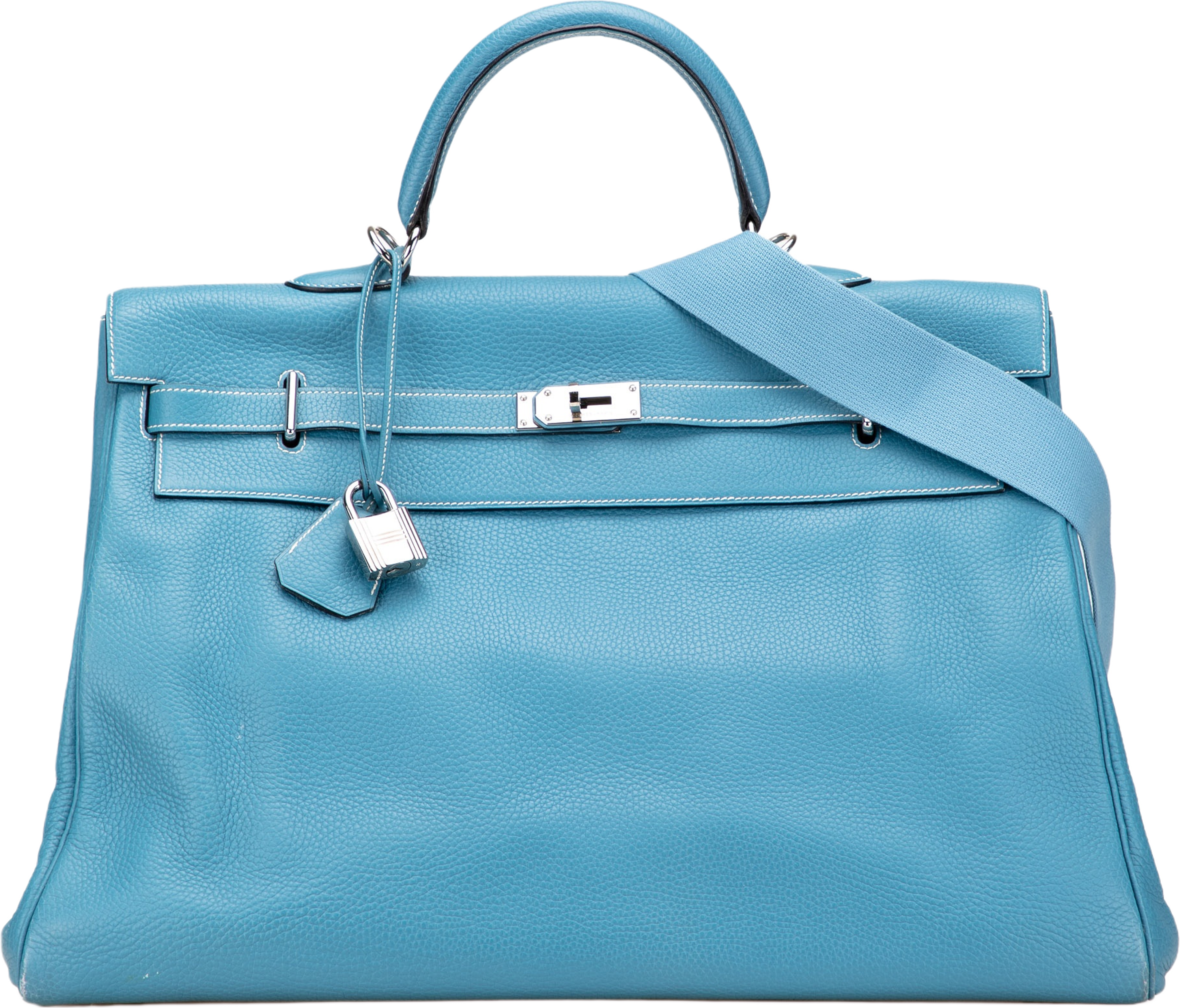 Hermès Clemence Kelly Ii Relax 50 Voyage, från Luxclusif, i färgen denim.