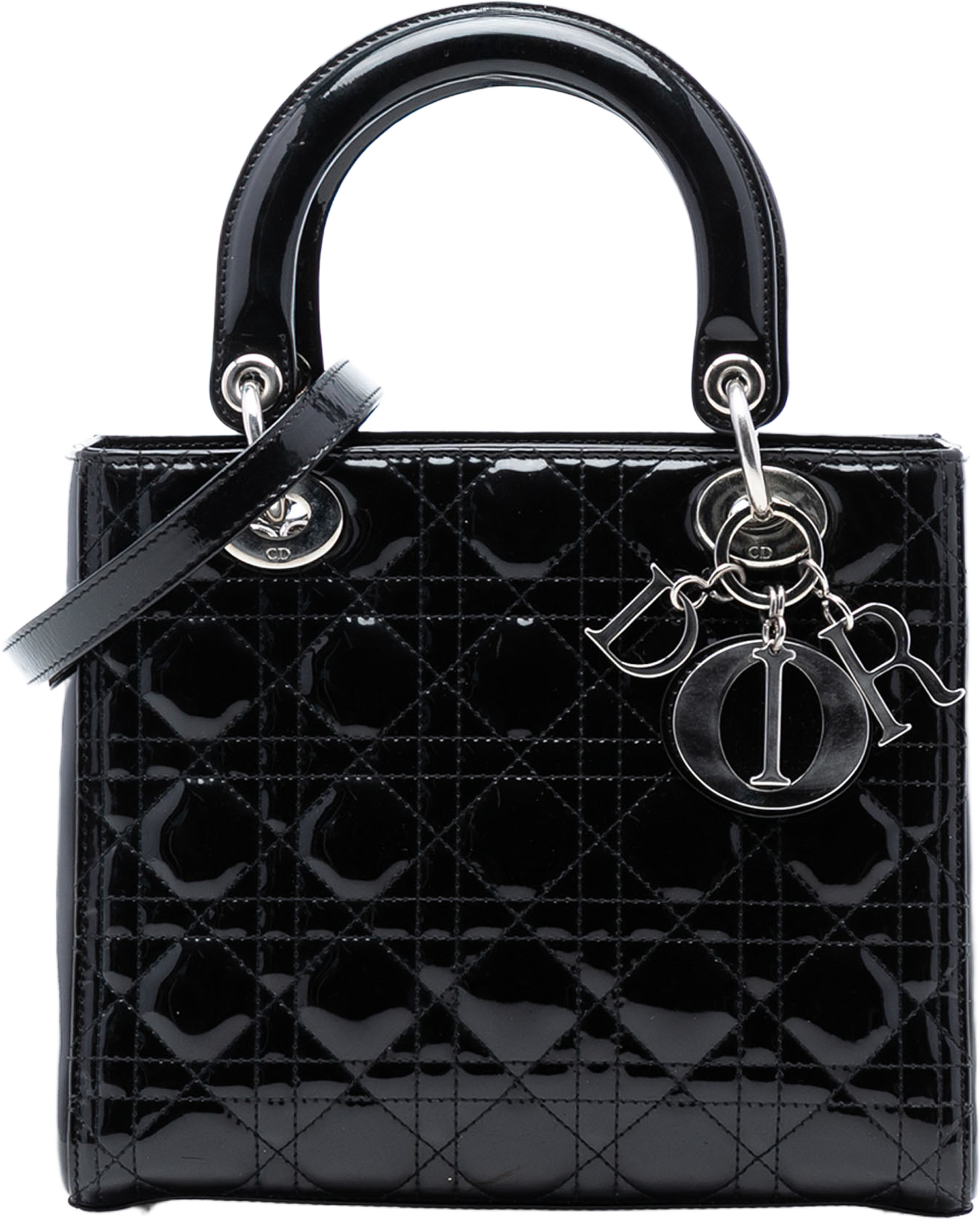 Dior Medium Patent Cannage Lady Dior, från Luxclusif, i färgen black. Klicka för att öppna bilden i stort format