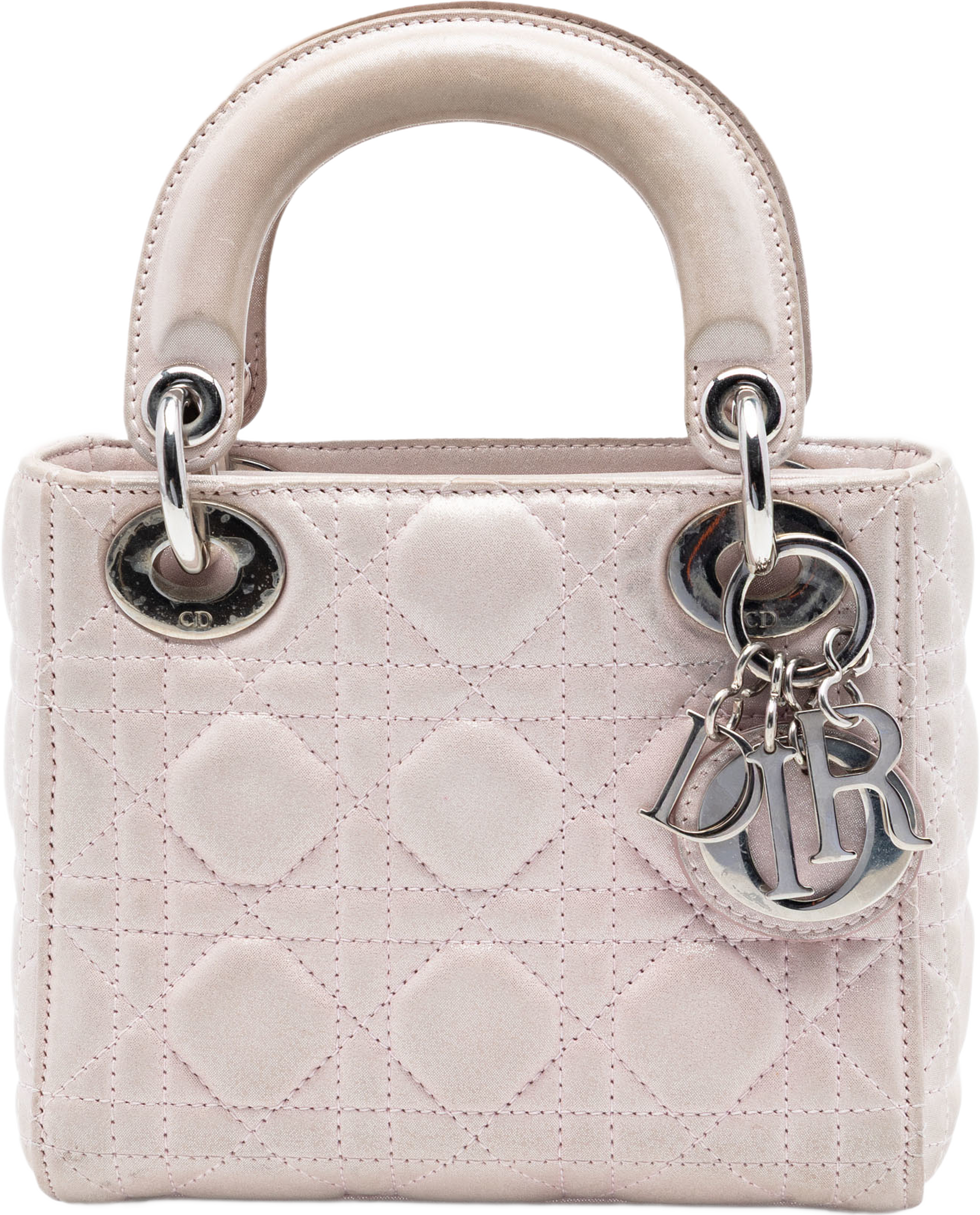 Dior Mini Iridescent Lambskin Cannage Lady Dior, från Luxclusif, i färgen light pink. Klicka för att öppna bilden i stort format
