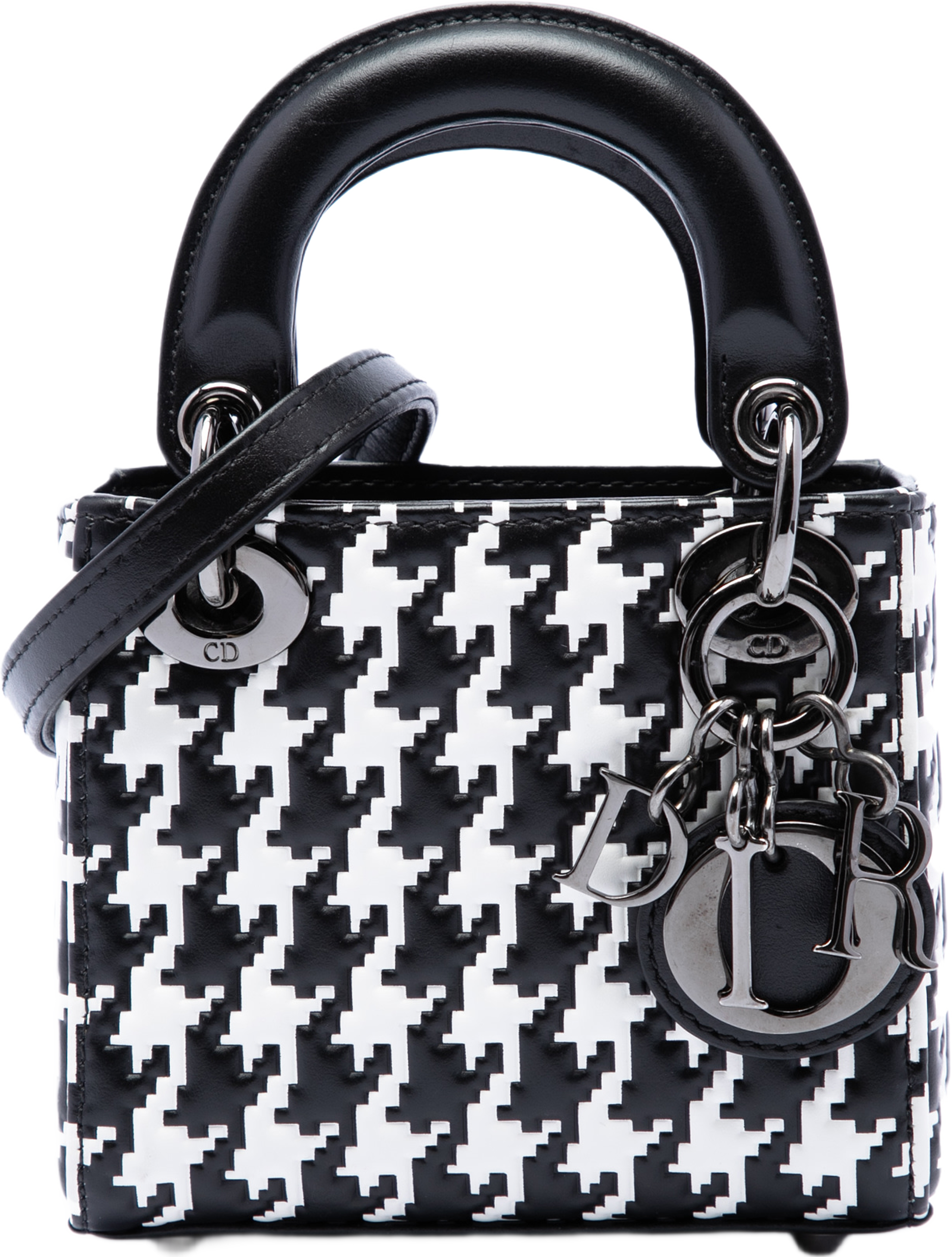 Dior Micro Calfskin Houndstooth Embossed Macro Lady Dior, från Luxclusif, i färgen svart. Klicka för att öppna bilden i stort format