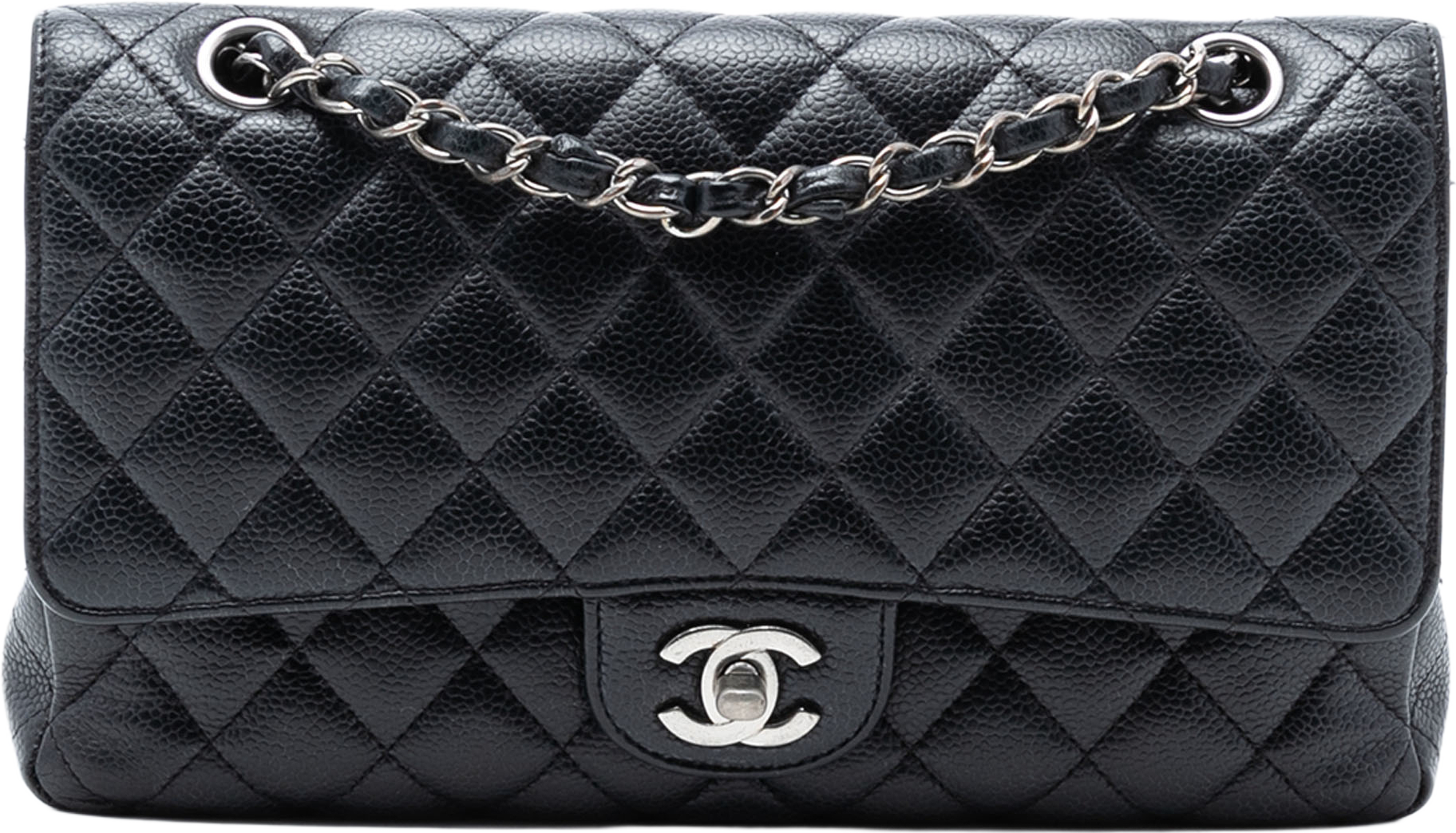 Chanel Medium Classic Caviar Double Flap, från Luxclusif, i färgen black. Klicka för att öppna bilden i stort format