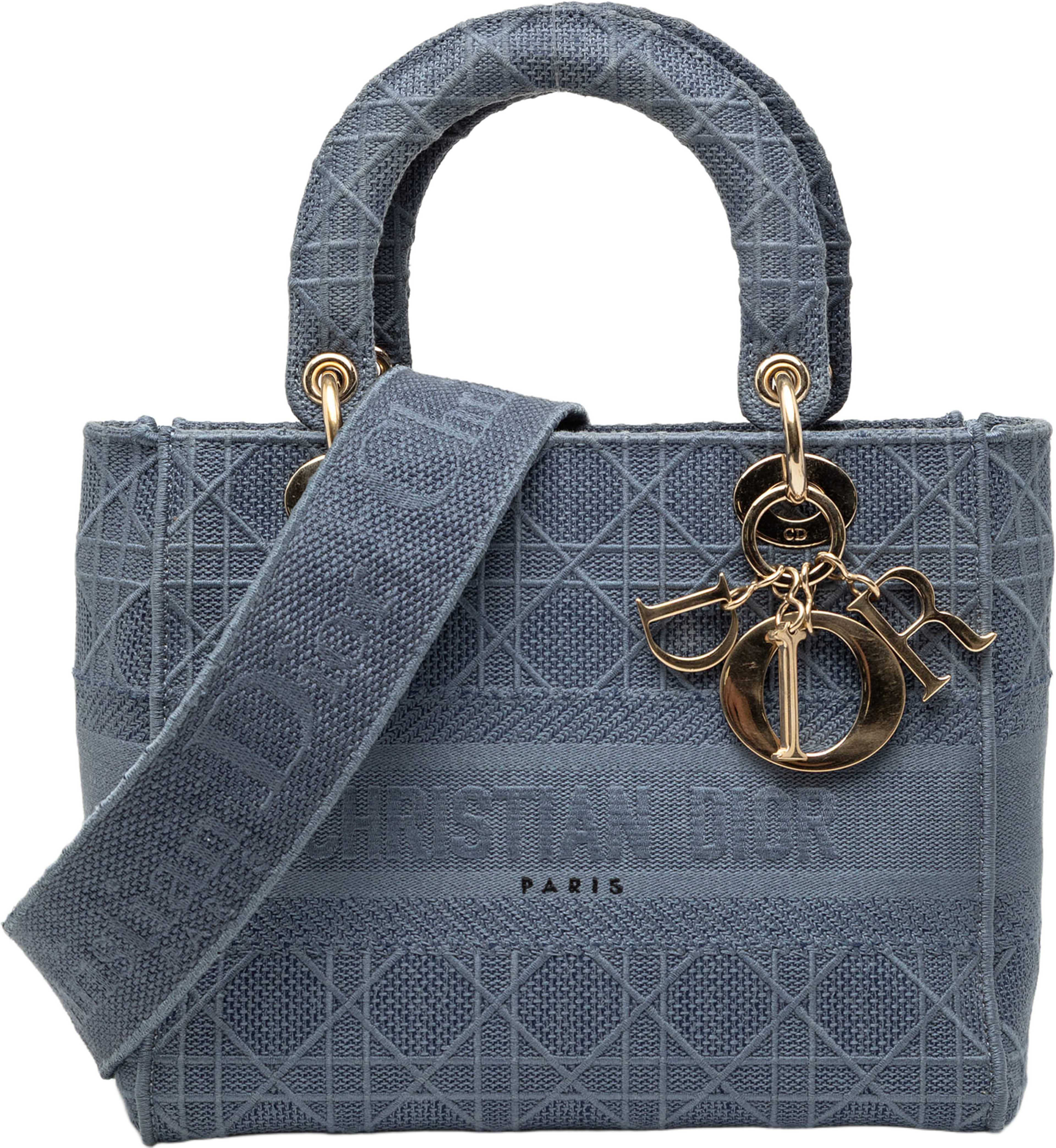 Dior Medium Canvas Cannage Lady D Lite, från Luxclusif, i färgen denim. Klicka för att öppna bilden i stort format