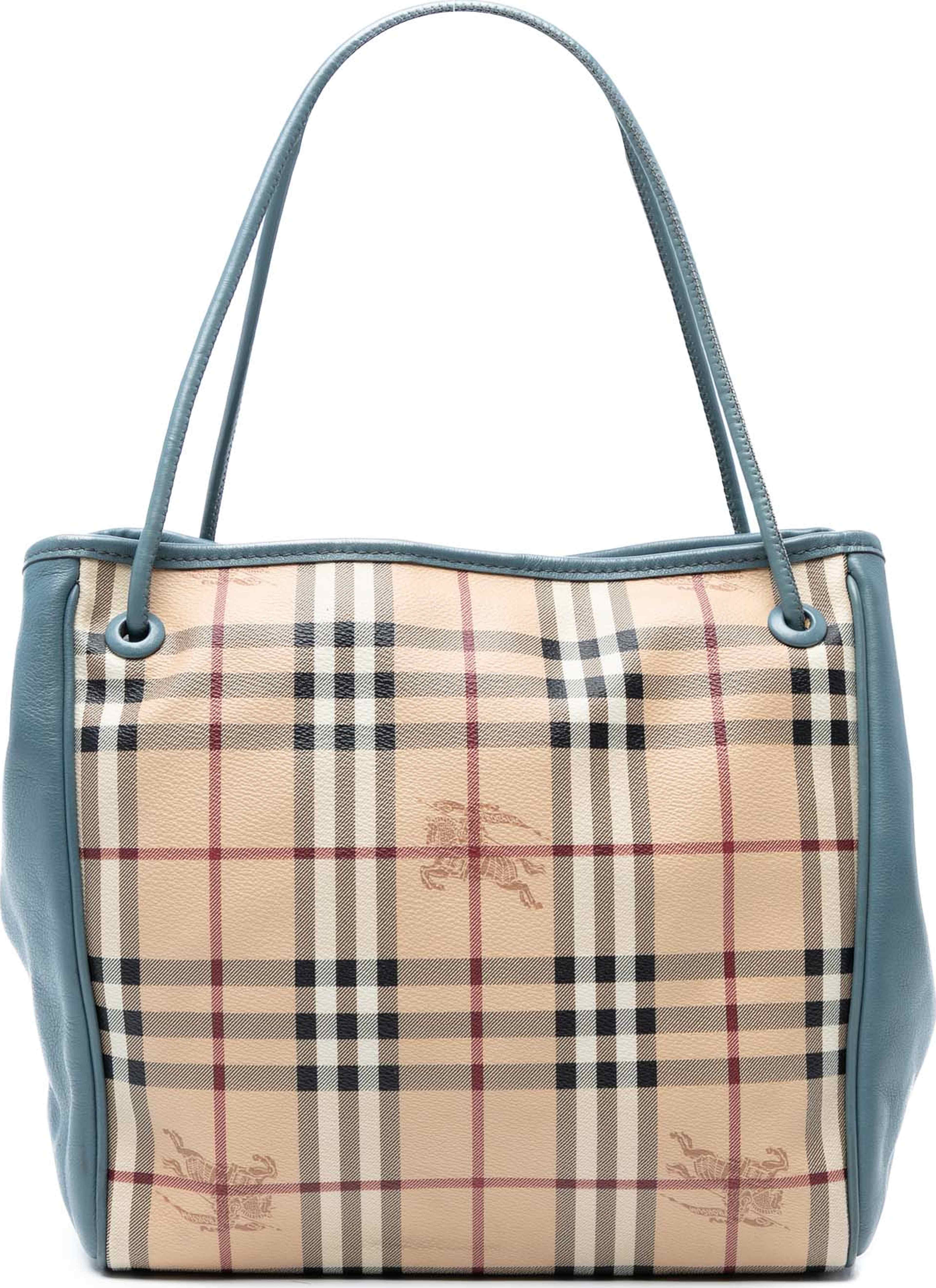 Burberry Small Leather Trimmed Haymarket Check Coated Canvas Canterbury Tote, från Luxclusif, i färgen beige. Klicka för att öppna bilden i stort format