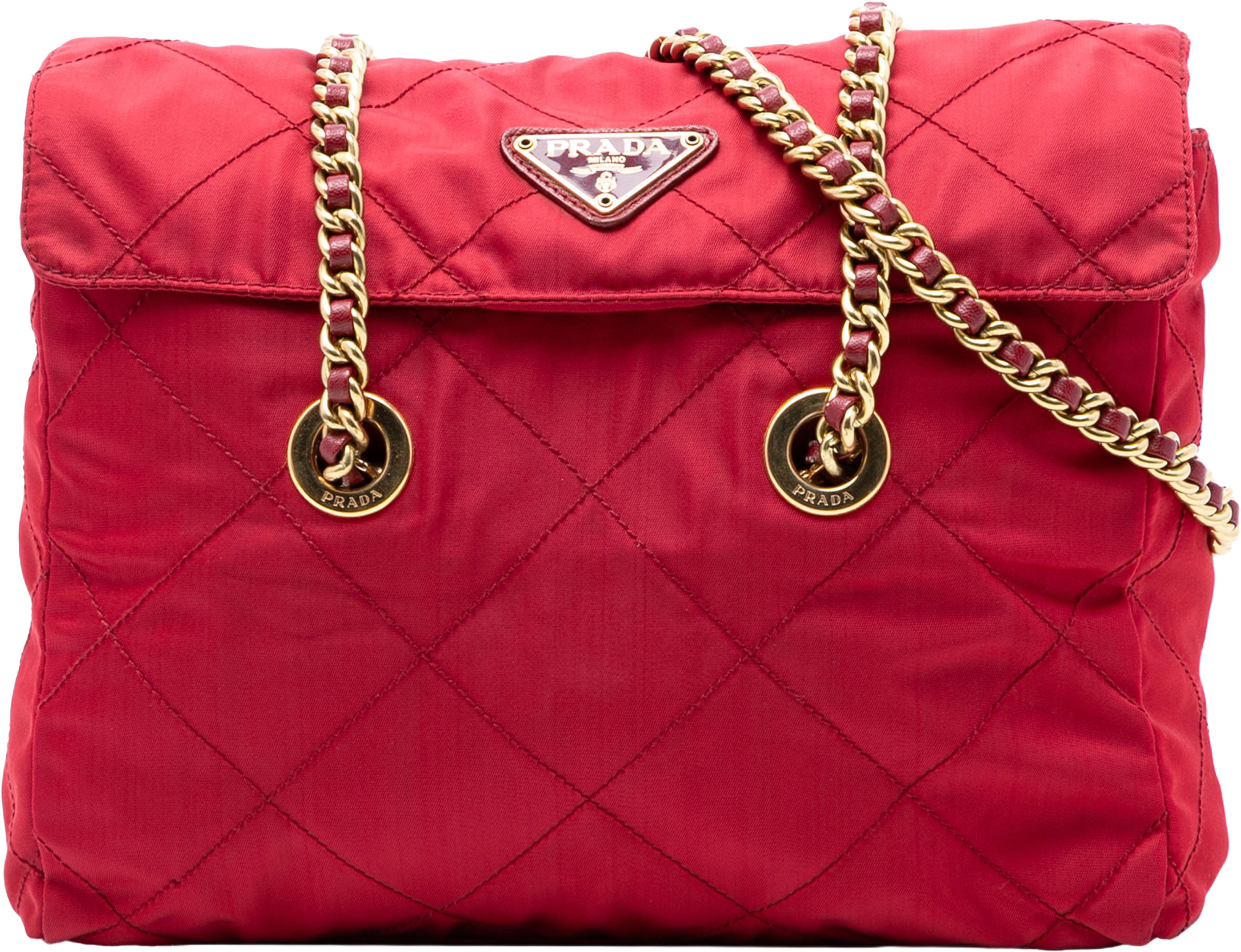 Prada Impuntu Tessuto Chain Shoulder Bag, från Luxclusif, i färgen red. Klicka för att öppna bilden i stort format