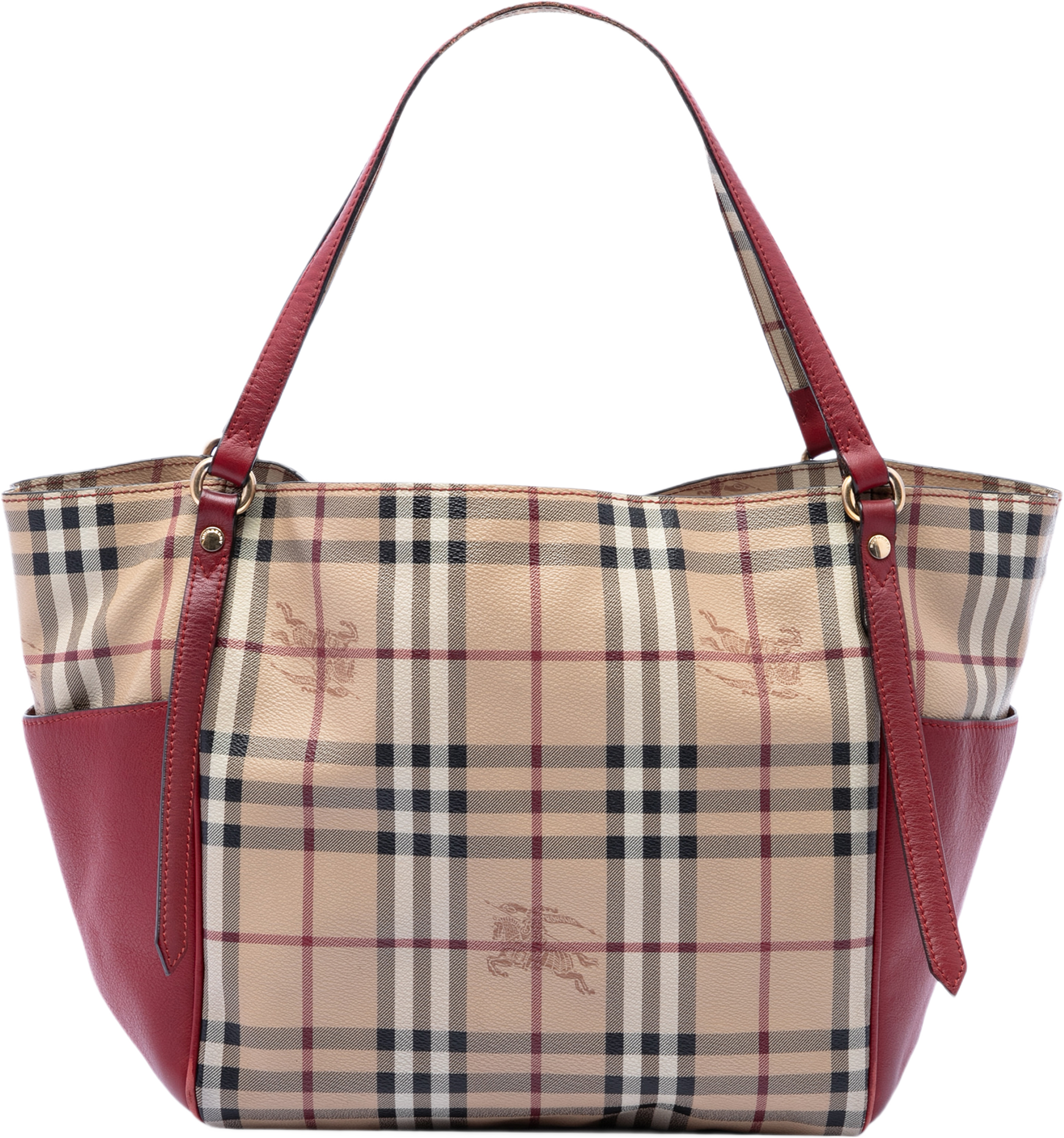 Burberry Small Leather Trimmed Haymarket Check Coated Canvas Canterbury Tote, från Luxclusif, i färgen beige. Klicka för att öppna bilden i stort format