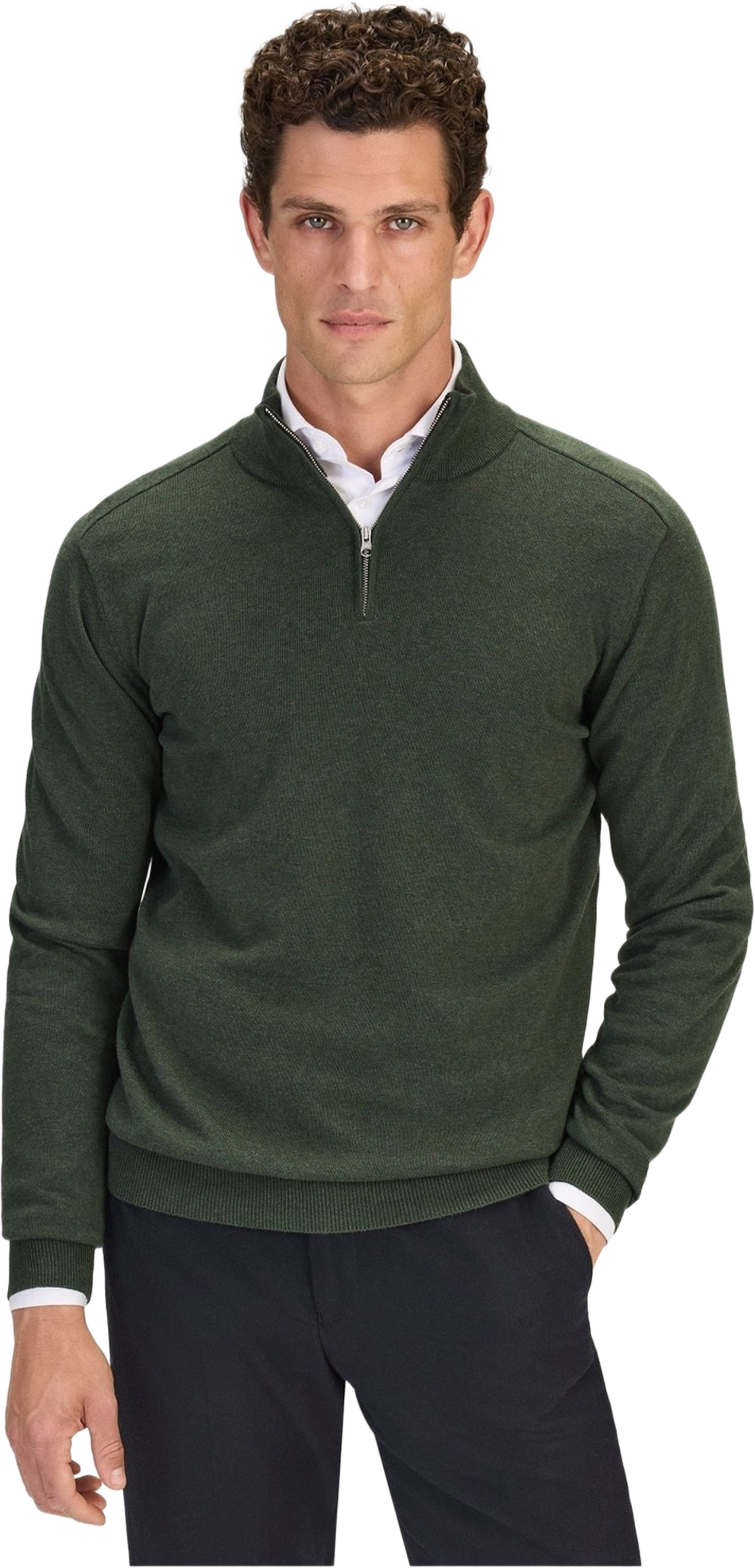 Cotton Plain Knitted Half Zipper Sweater (alex), från John Henric, i färgen green. Klicka för att öppna bilden i stort format