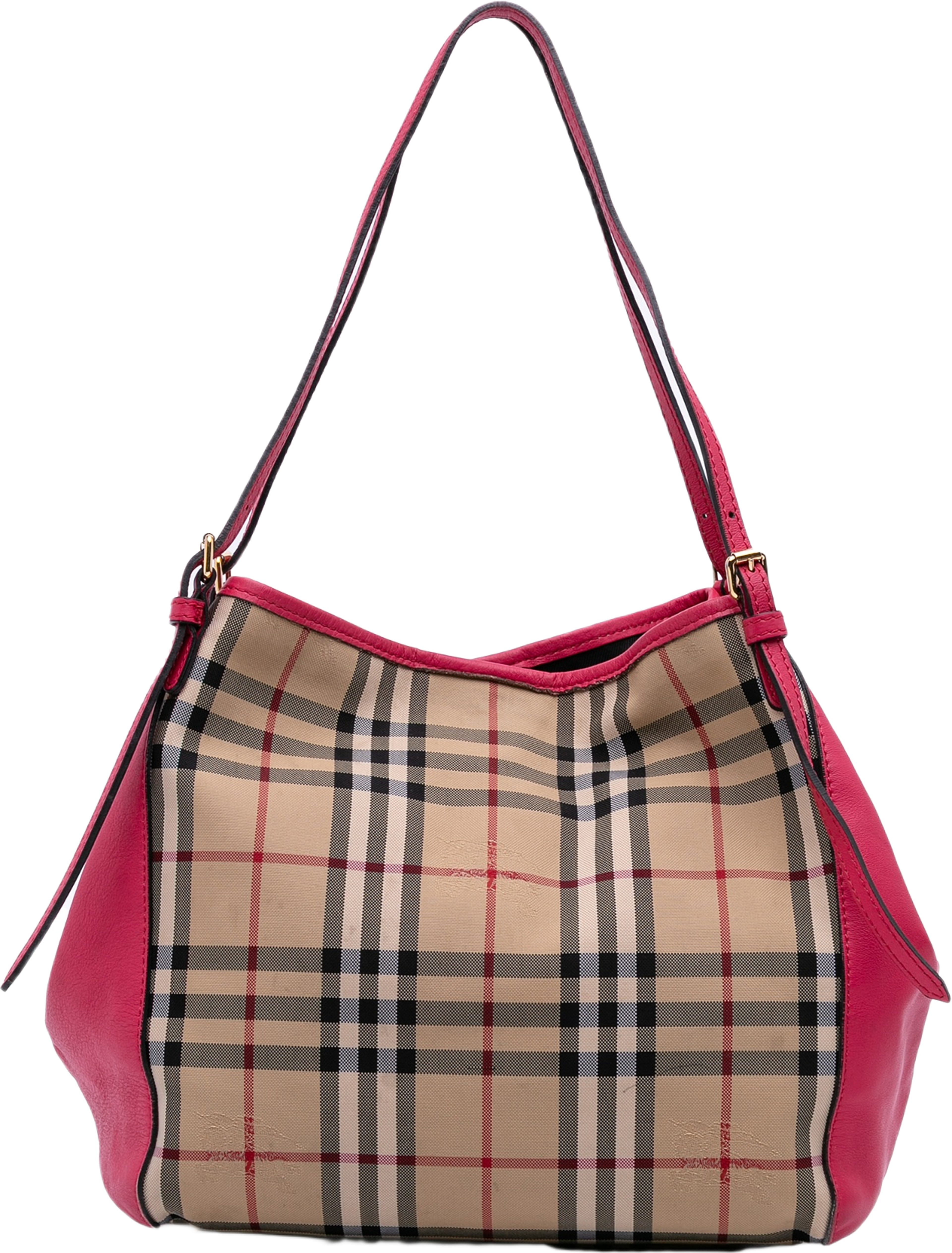 Burberry Small Haymarket Check Canvas And Leather Canterbury Tote, från Luxclusif, i färgen beige. Klicka för att öppna bilden i stort format