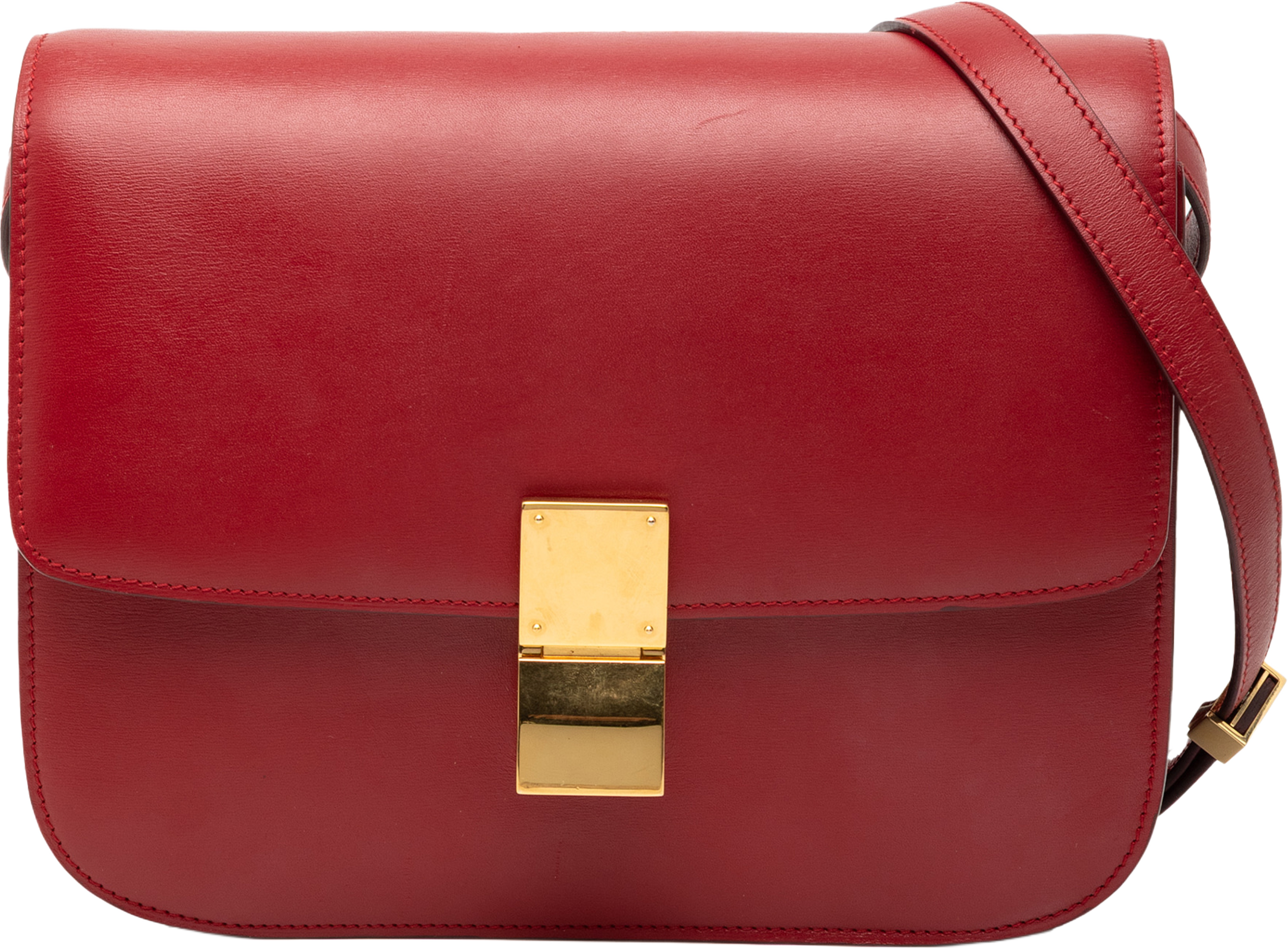 Celine Medium Calfskin Classic Box, från Luxclusif, i färgen red. Klicka för att öppna bilden i stort format