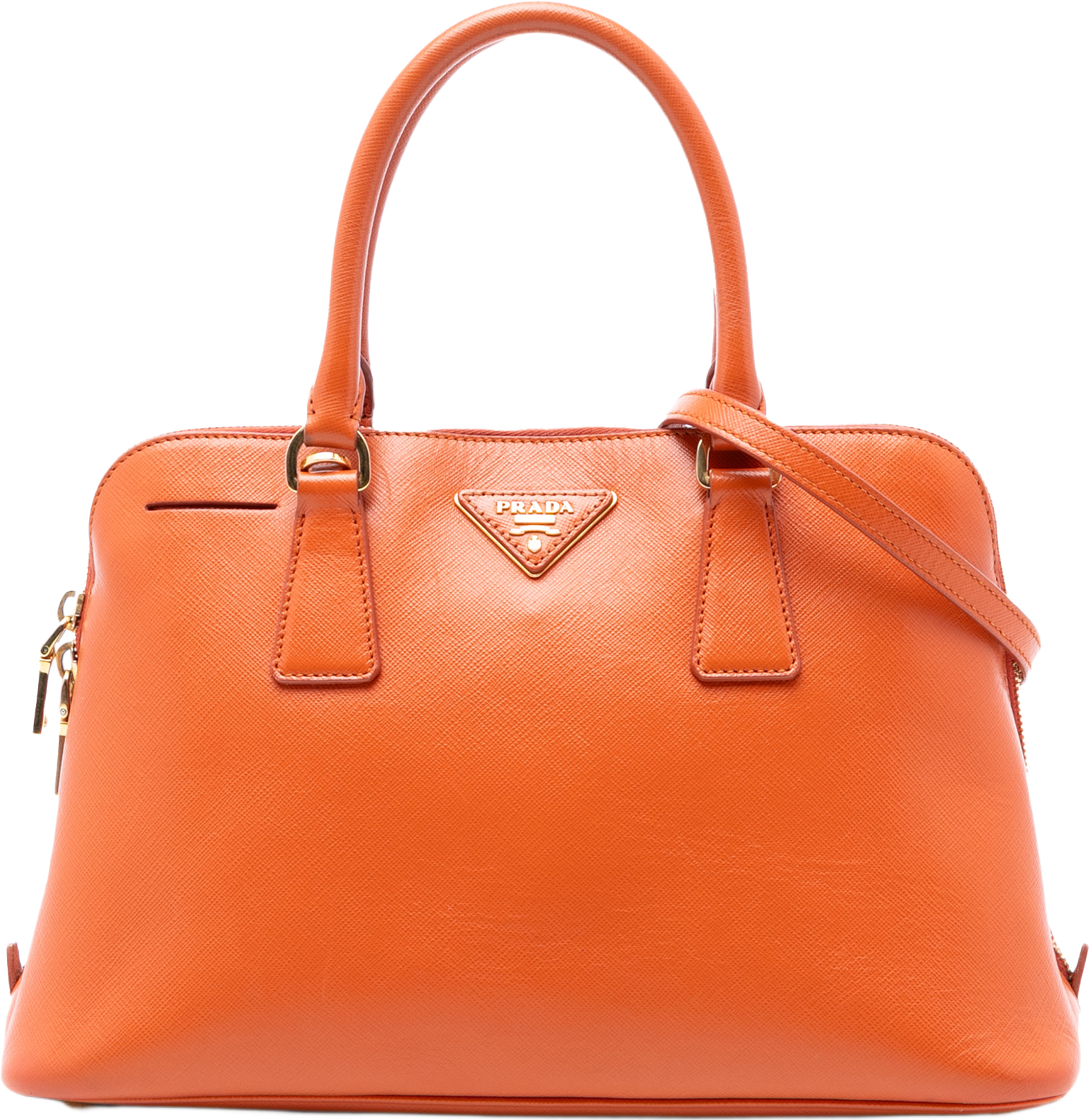 Prada Medium Saffiano Lux Promenade Satchel, från Luxclusif, i färgen orange. Klicka för att öppna bilden i stort format