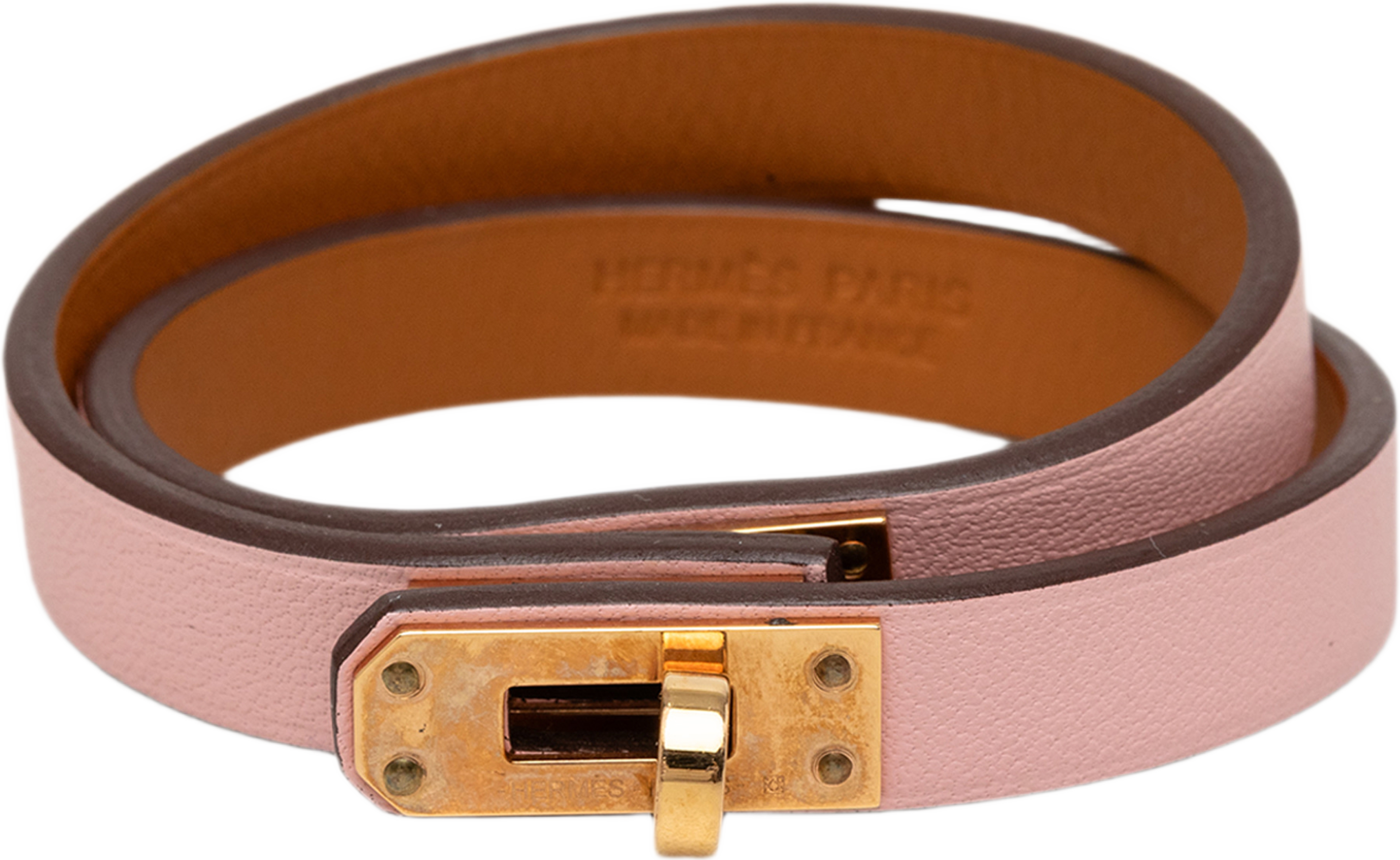 Hermès Swift Kelly Double Tour Bracelet, från Luxclusif, i färgen rosa. Klicka för att öppna bilden i stort format