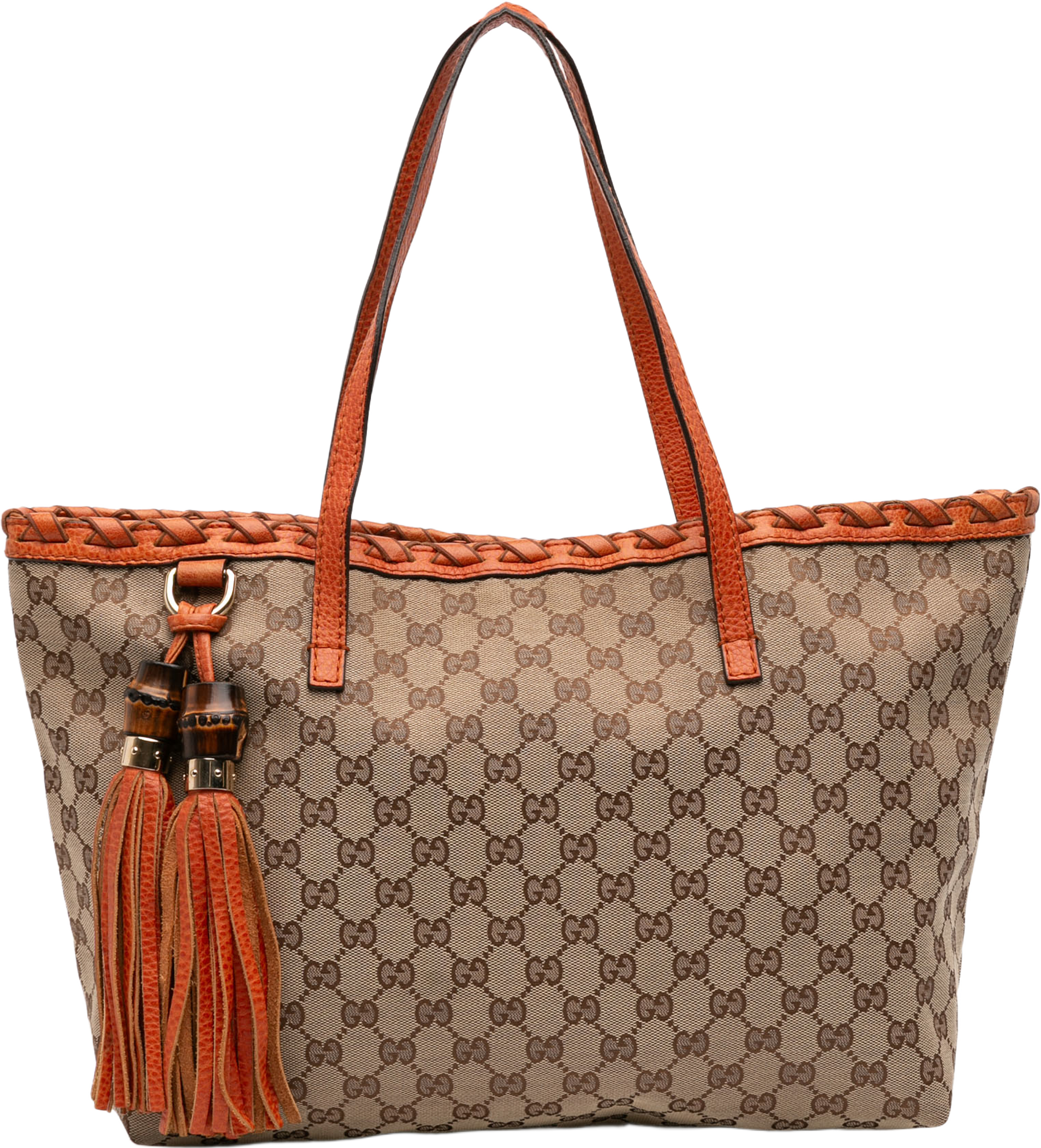 Gucci Medium Gg Canvas Bamboo Tassel Tote, från Luxclusif, i färgen beige. Klicka för att öppna bilden i stort format