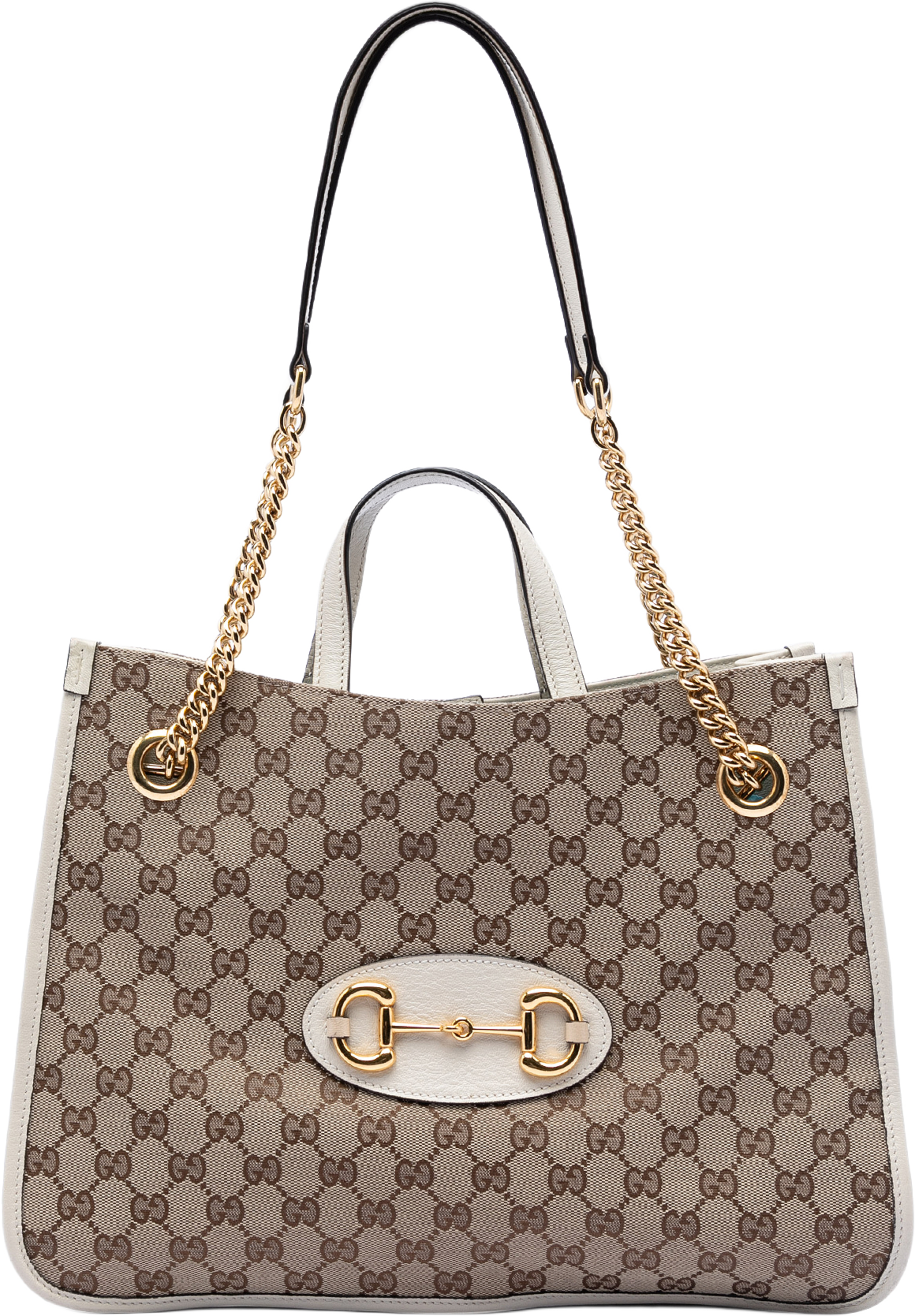 Gucci Medium Gg Canvas Horsebit 1955 Chain Tote, från Luxclusif, i färgen beige. Klicka för att öppna bilden i stort format