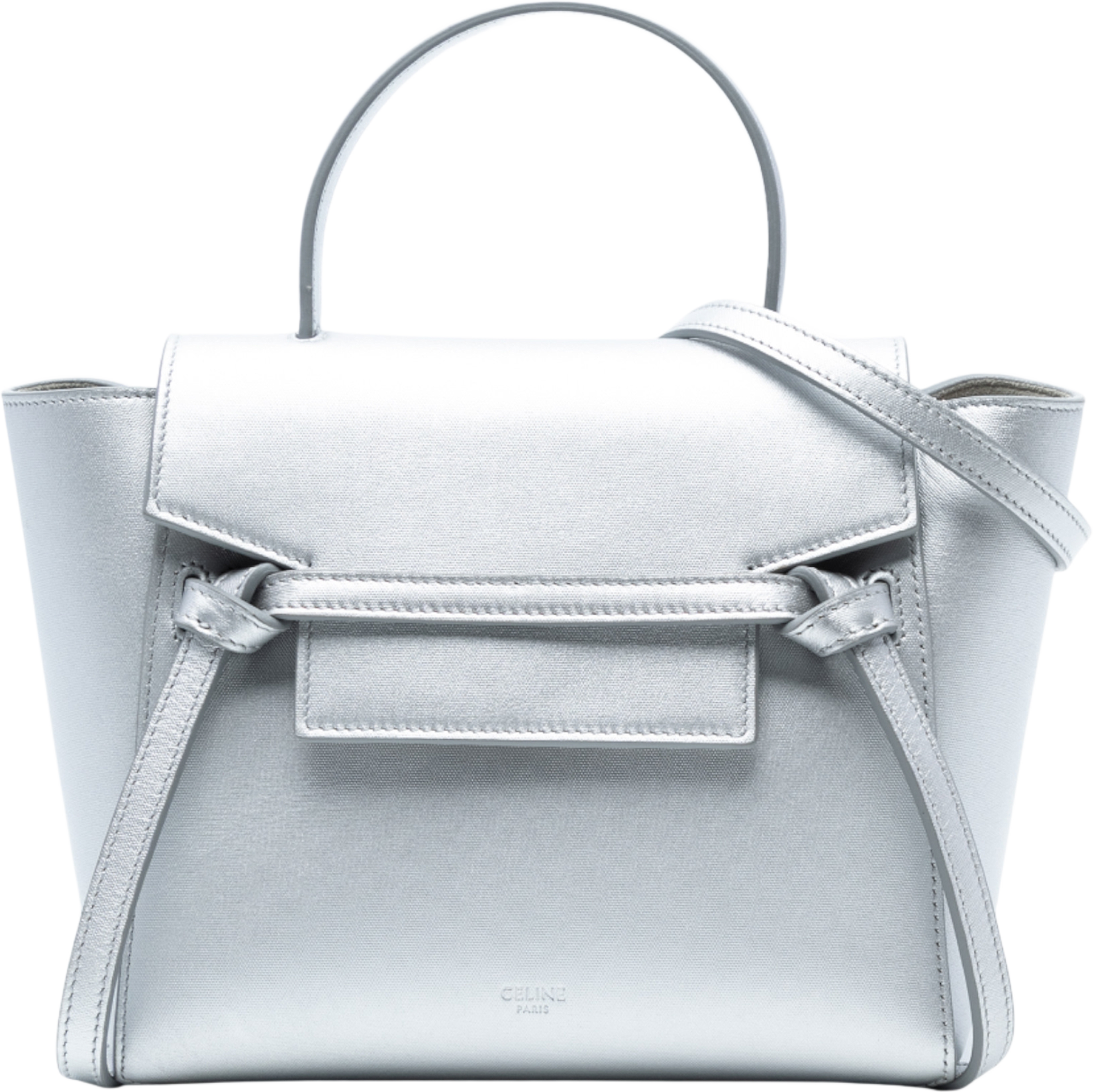 Celine Nano Laminated Calfskin Belt Bag, från Luxclusif, i färgen silver. Klicka för att öppna bilden i stort format