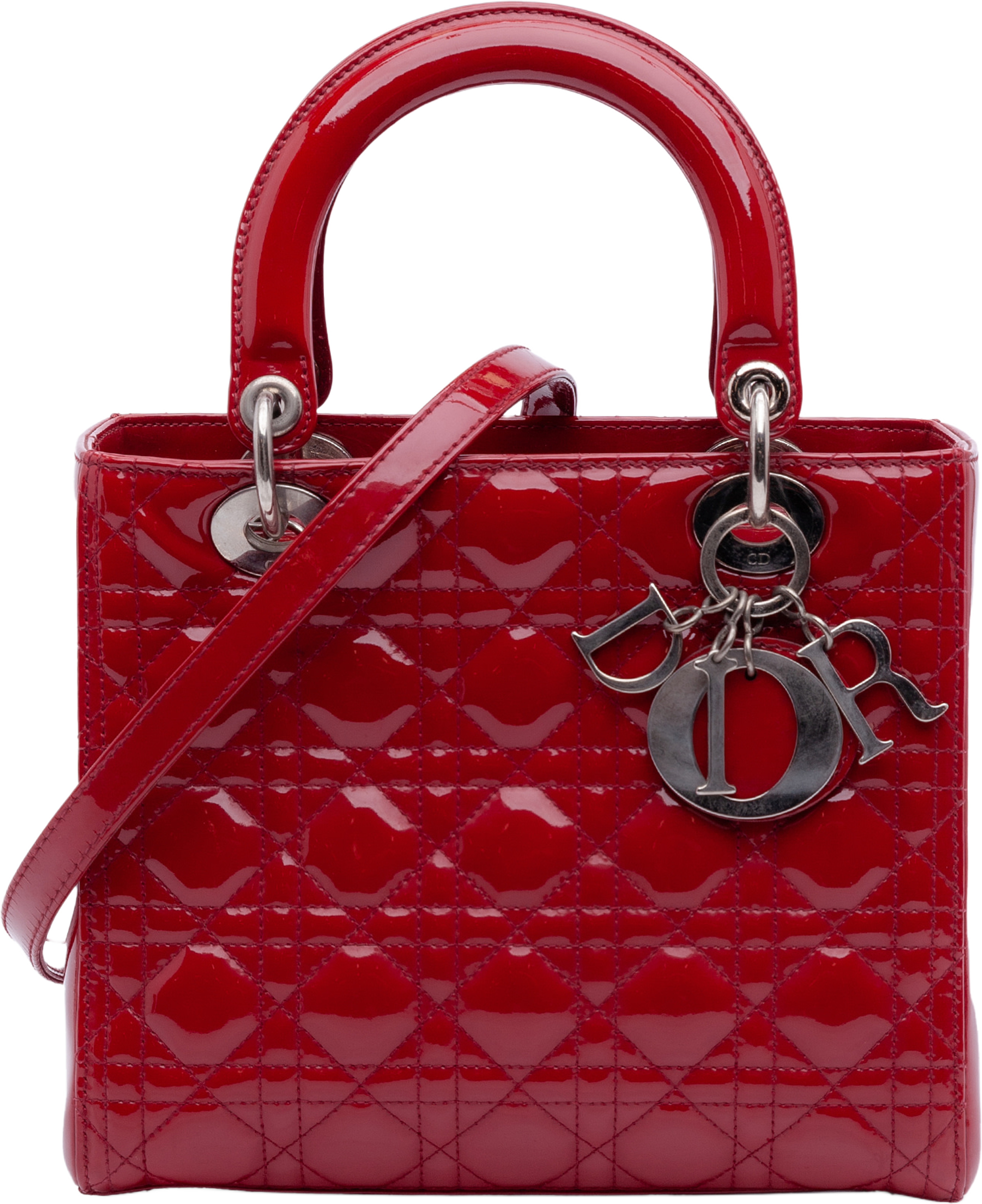 Dior Medium Patent Cannage Lady Dior, från Luxclusif, i färgen red. Klicka för att öppna bilden i stort format