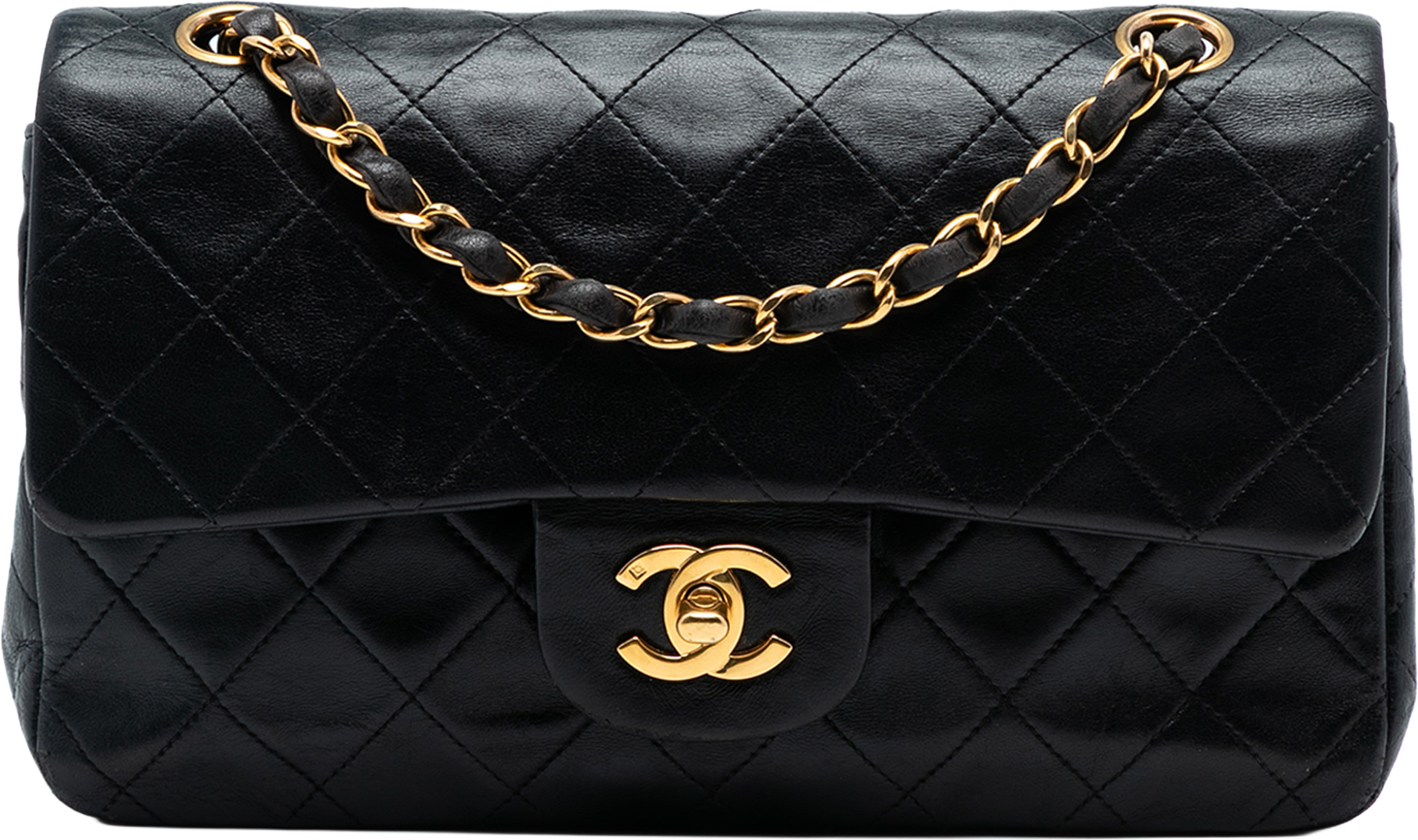 Chanel Small Classic Lambskin Double Flap, från Luxclusif, i färgen black. Klicka för att öppna bilden i stort format