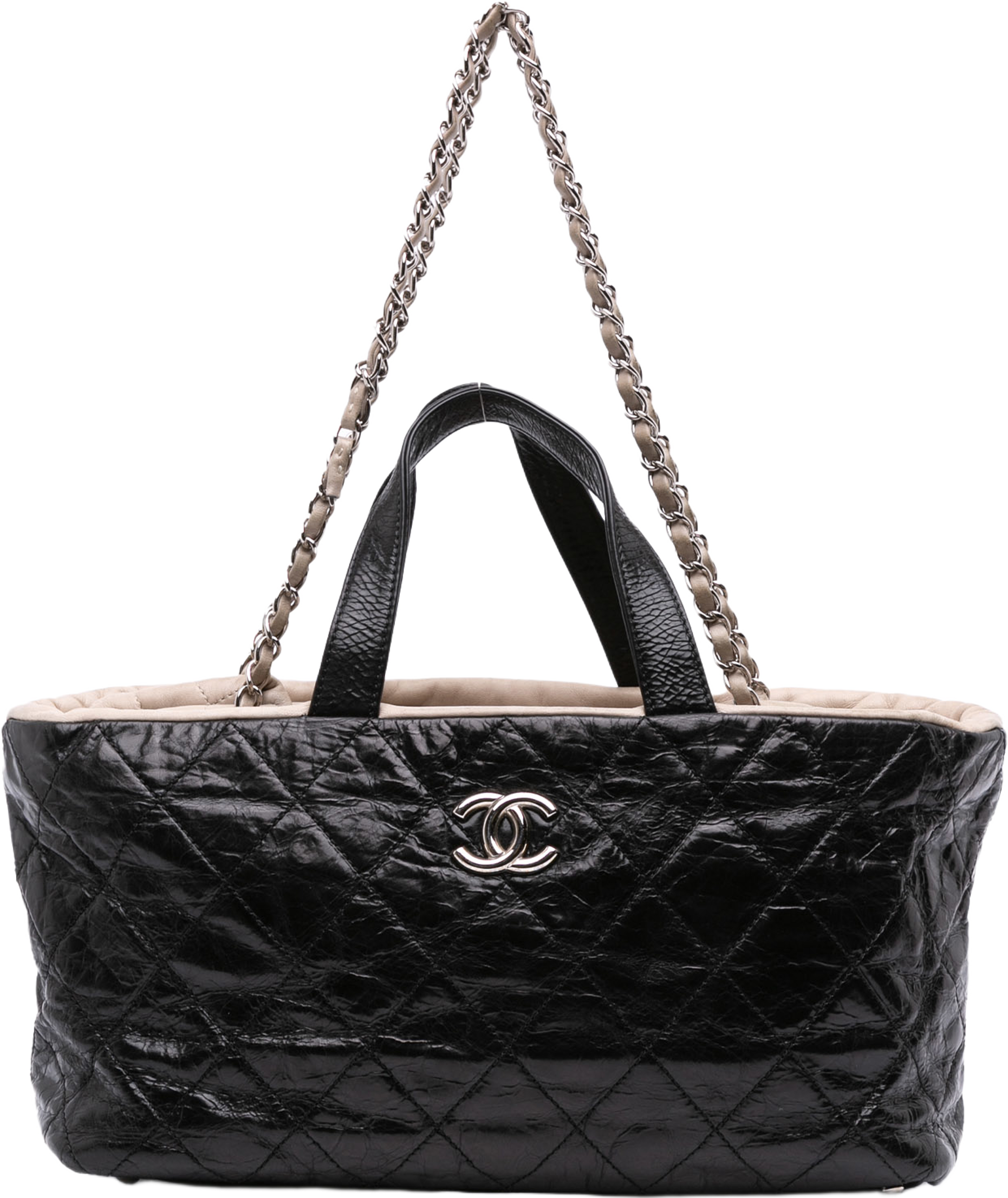 Chanel Cc Quilted Glazed Calfskin Portobello Tote, från Luxclusif, i färgen black. Klicka för att öppna bilden i stort format