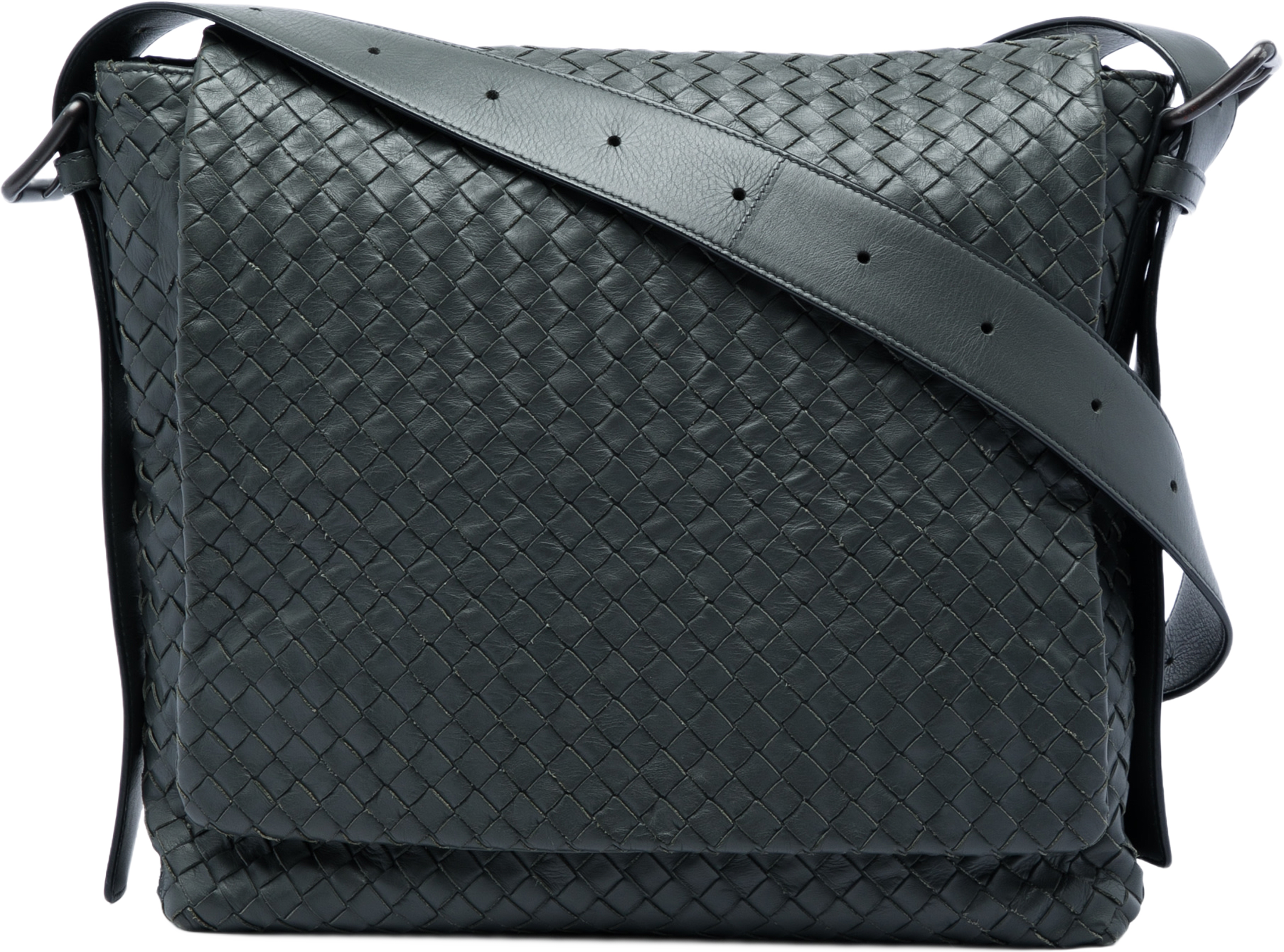 Bottega Veneta Nappa Intrecciato Messenger Bag, från Luxclusif, i färgen grå. Klicka för att öppna bilden i stort format
