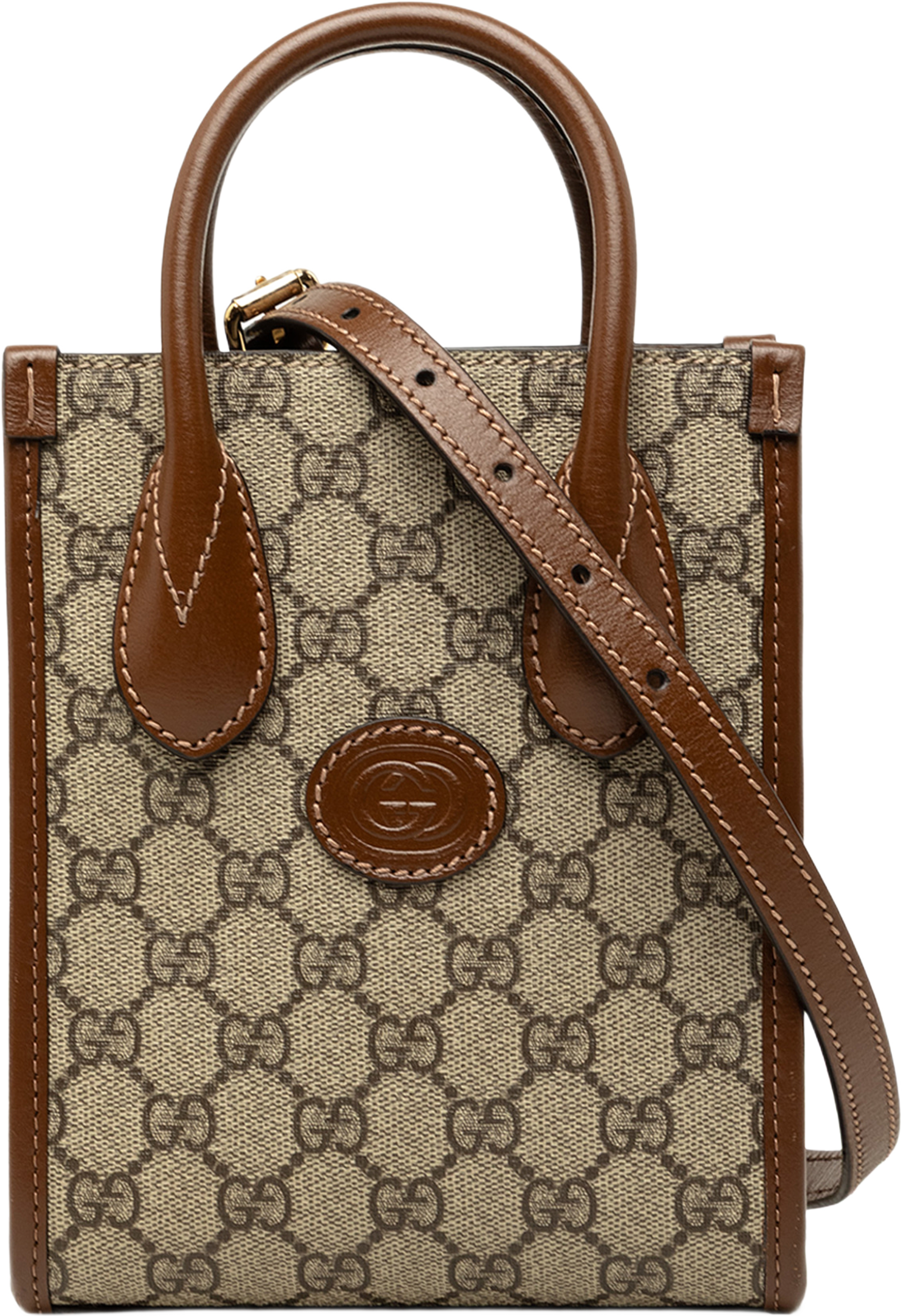 Gucci Mini Gg Supreme Interlocking G Satchel, från Luxclusif, i färgen beige. Klicka för att öppna bilden i stort format