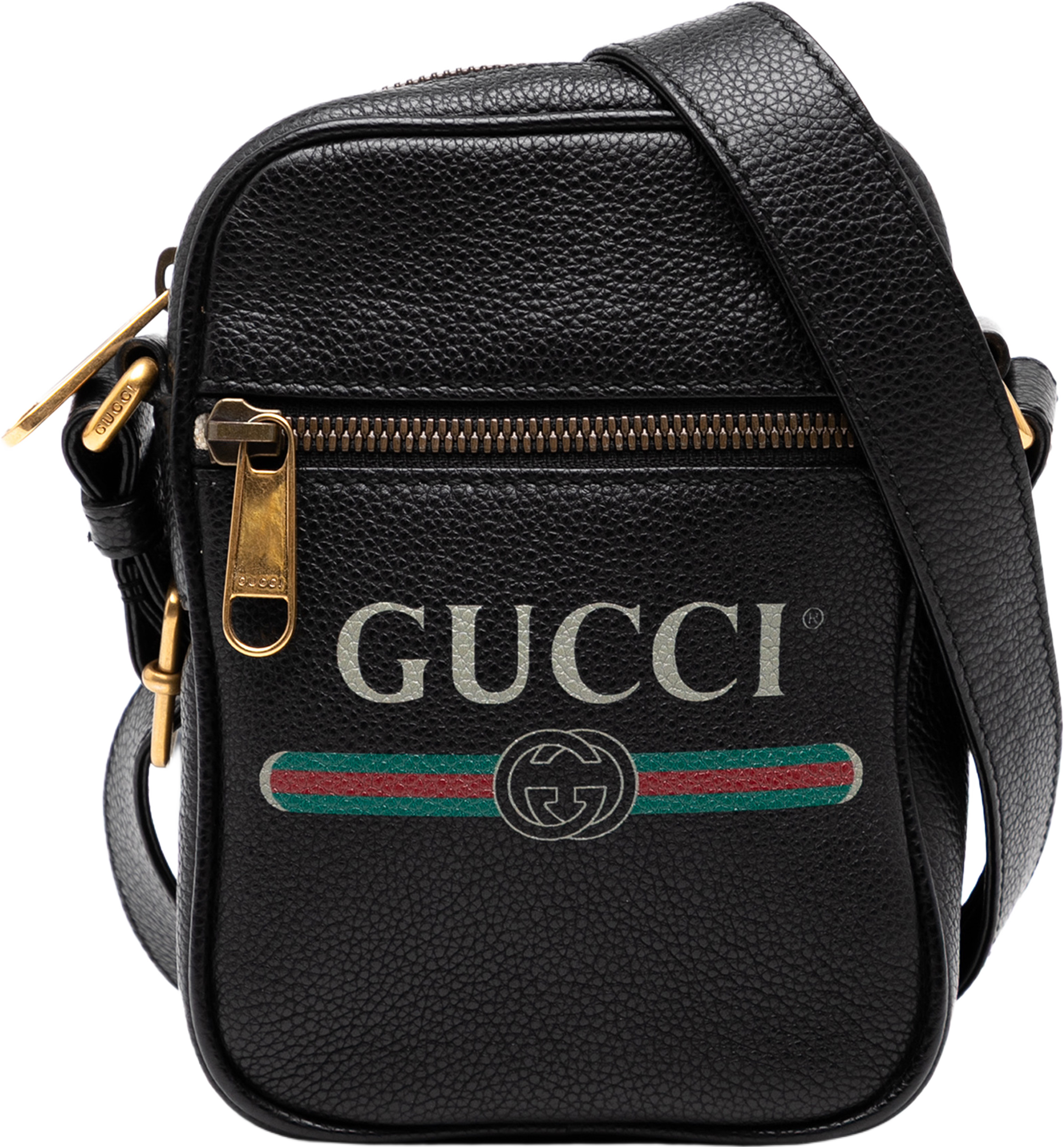 Gucci Mini Grained Calfskin Logo Crossbody, från Luxclusif, i färgen black. Klicka för att öppna bilden i stort format