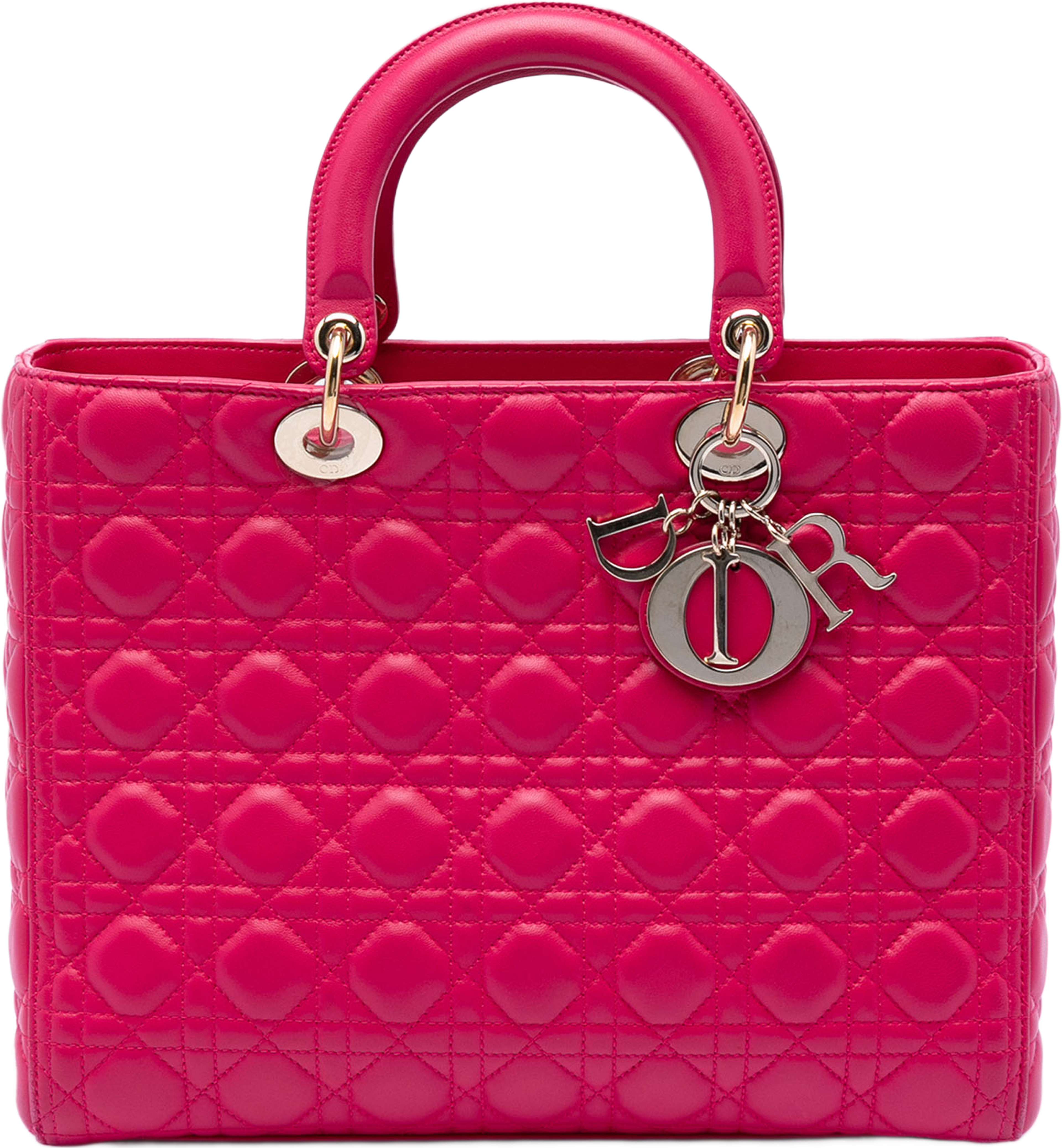 Dior Large Lambskin Cannage Lady Dior, från Luxclusif, i färgen dark pink. Klicka för att öppna bilden i stort format