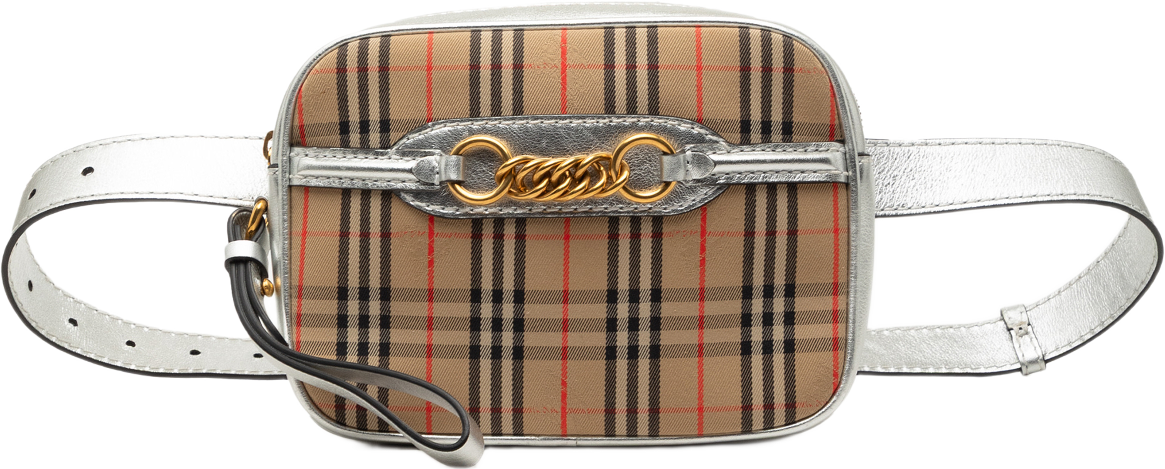 Burberry Haymarket Check Canvas 1983 Link Belt Bag, från Luxclusif, i färgen beige. Klicka för att öppna bilden i stort format