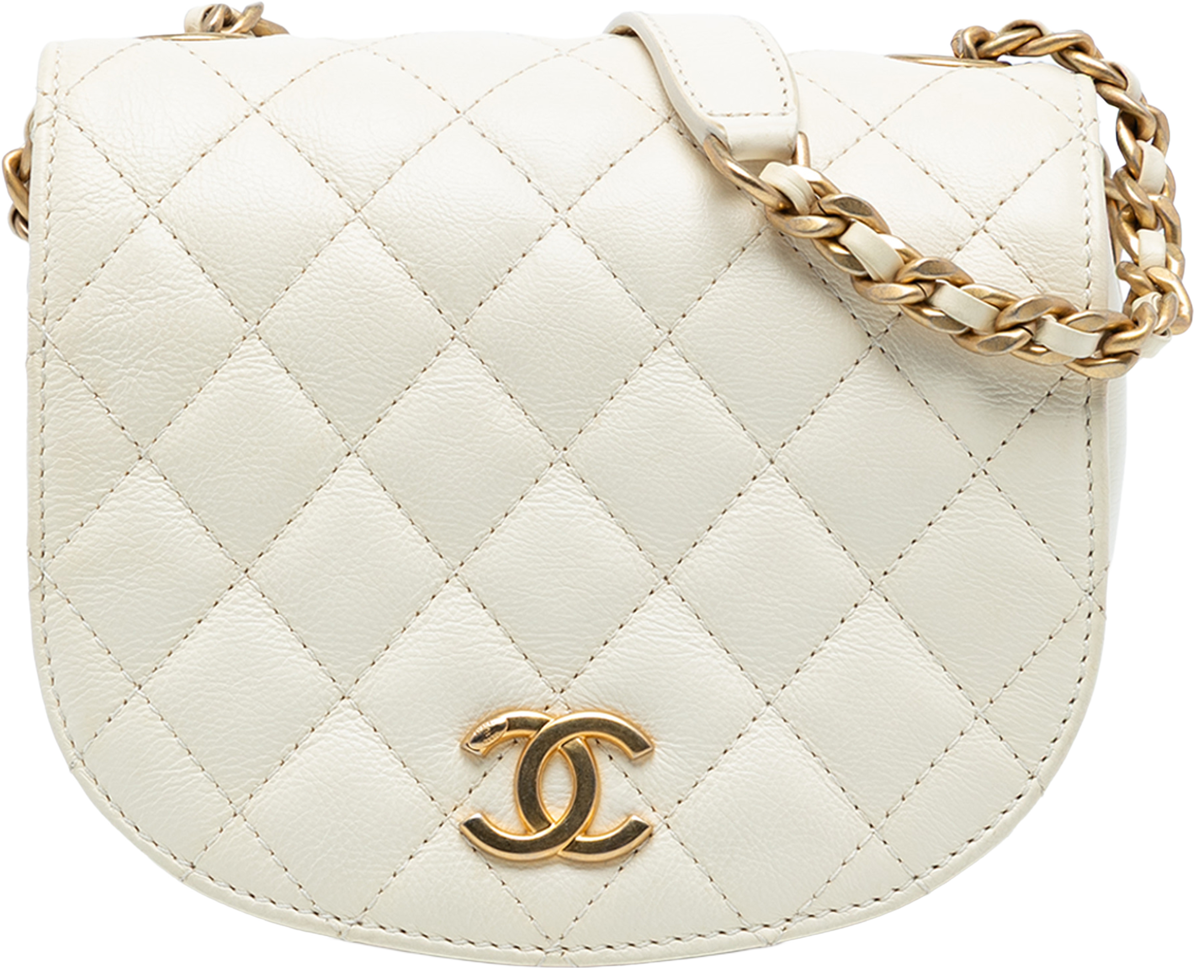 Chanel Small Cc Quilted Calfskin Messenger Flap, från Luxclusif, i färgen white. Klicka för att öppna bilden i stort format