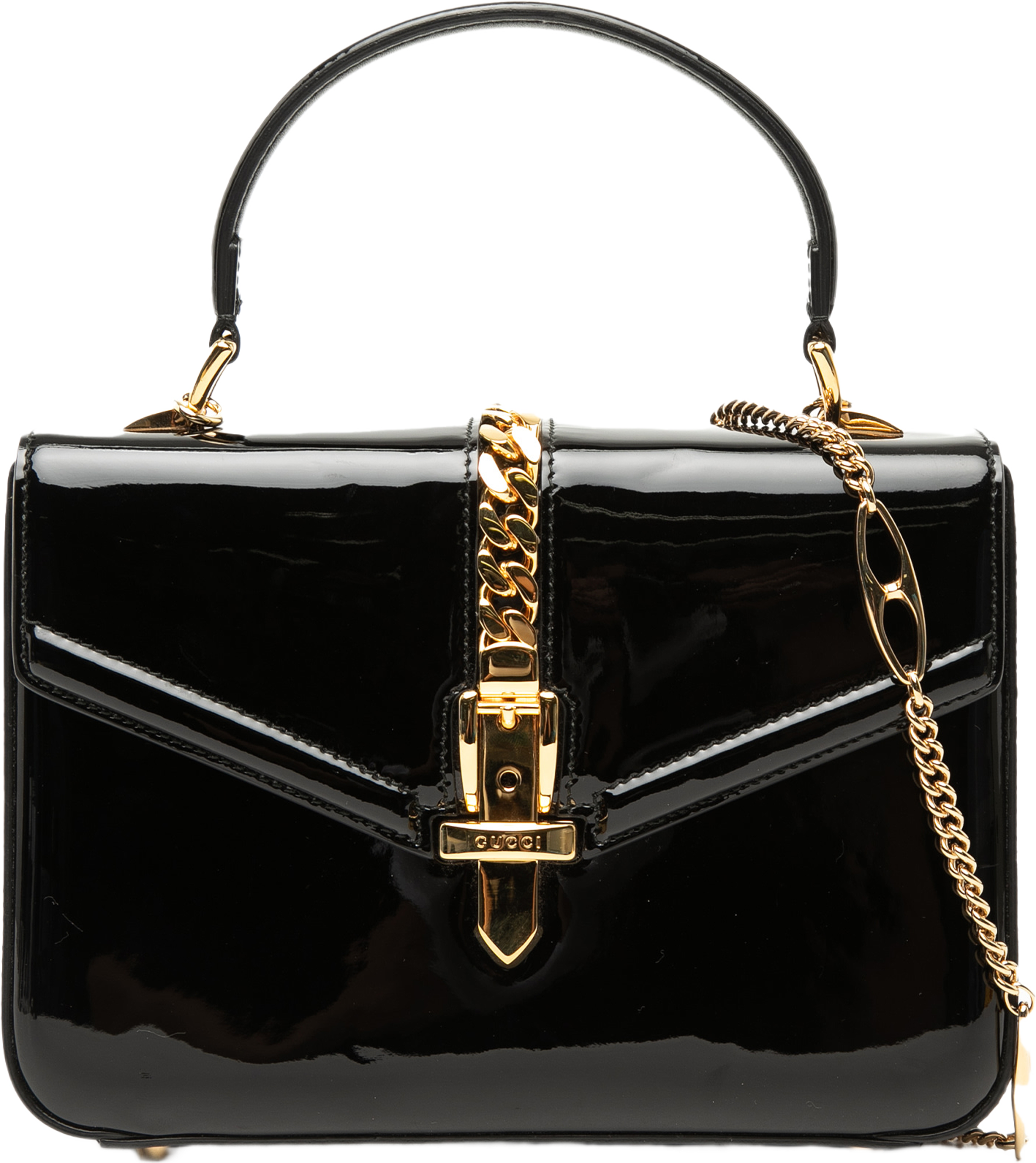 Gucci Mini Patent Sylvie 1969 Top Handle Bag, från Luxclusif, i färgen black. Klicka för att öppna bilden i stort format