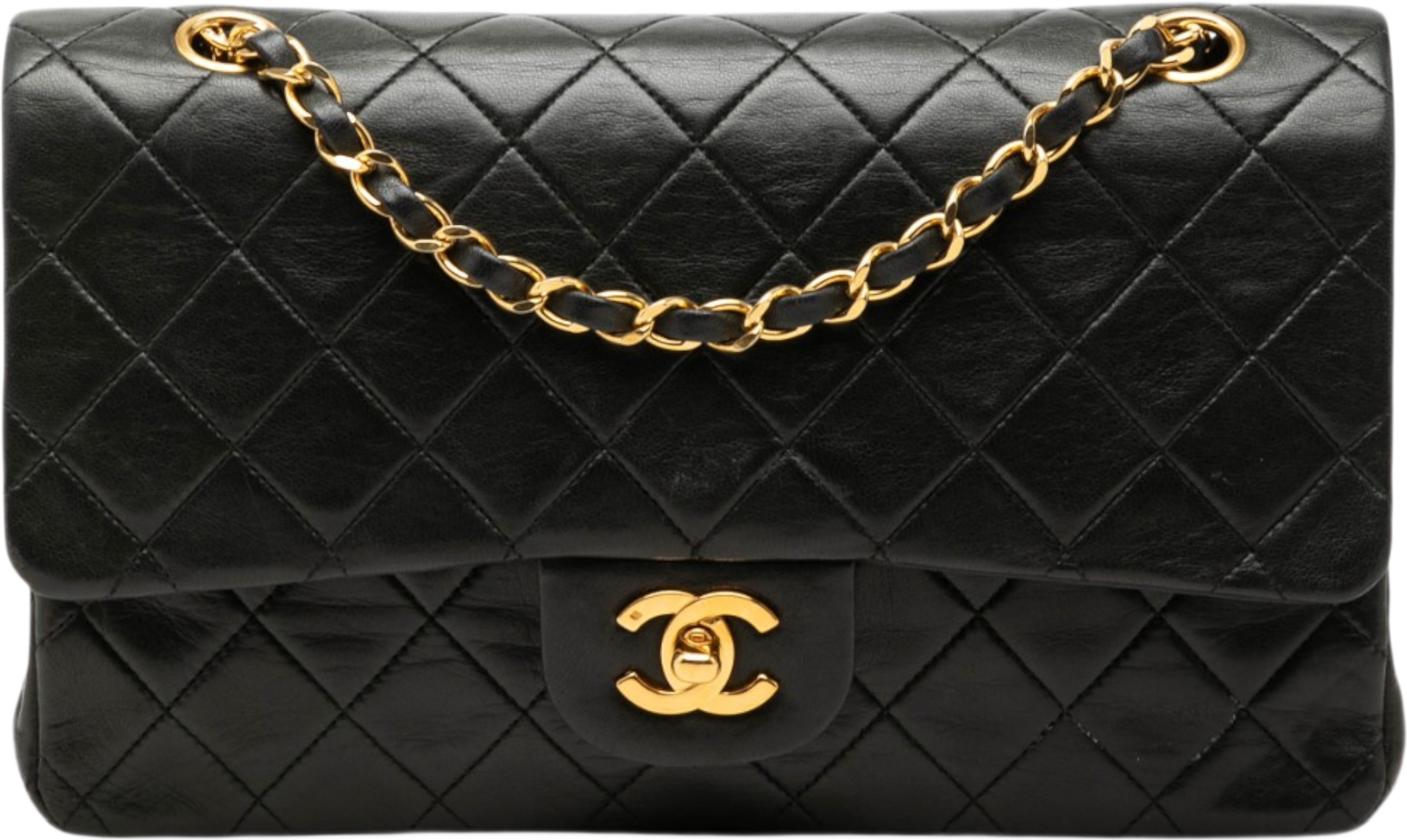 Chanel Medium Classic Lambskin Double Flap, från Luxclusif, i färgen svart. Klicka för att öppna bilden i stort format