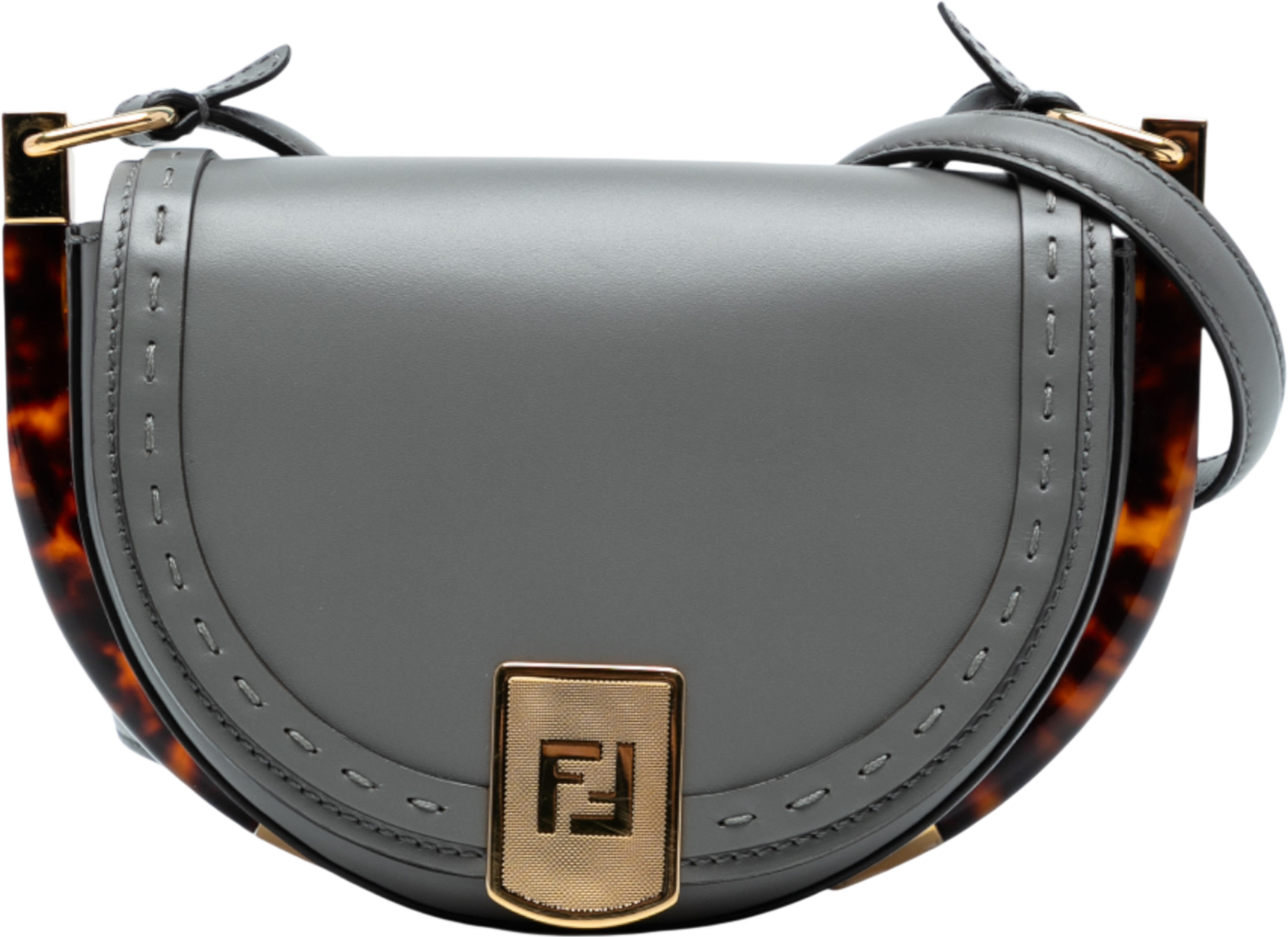 Fendi Leather Moonlight Crossbody, från Luxclusif, i färgen gray. Klicka för att öppna bilden i stort format