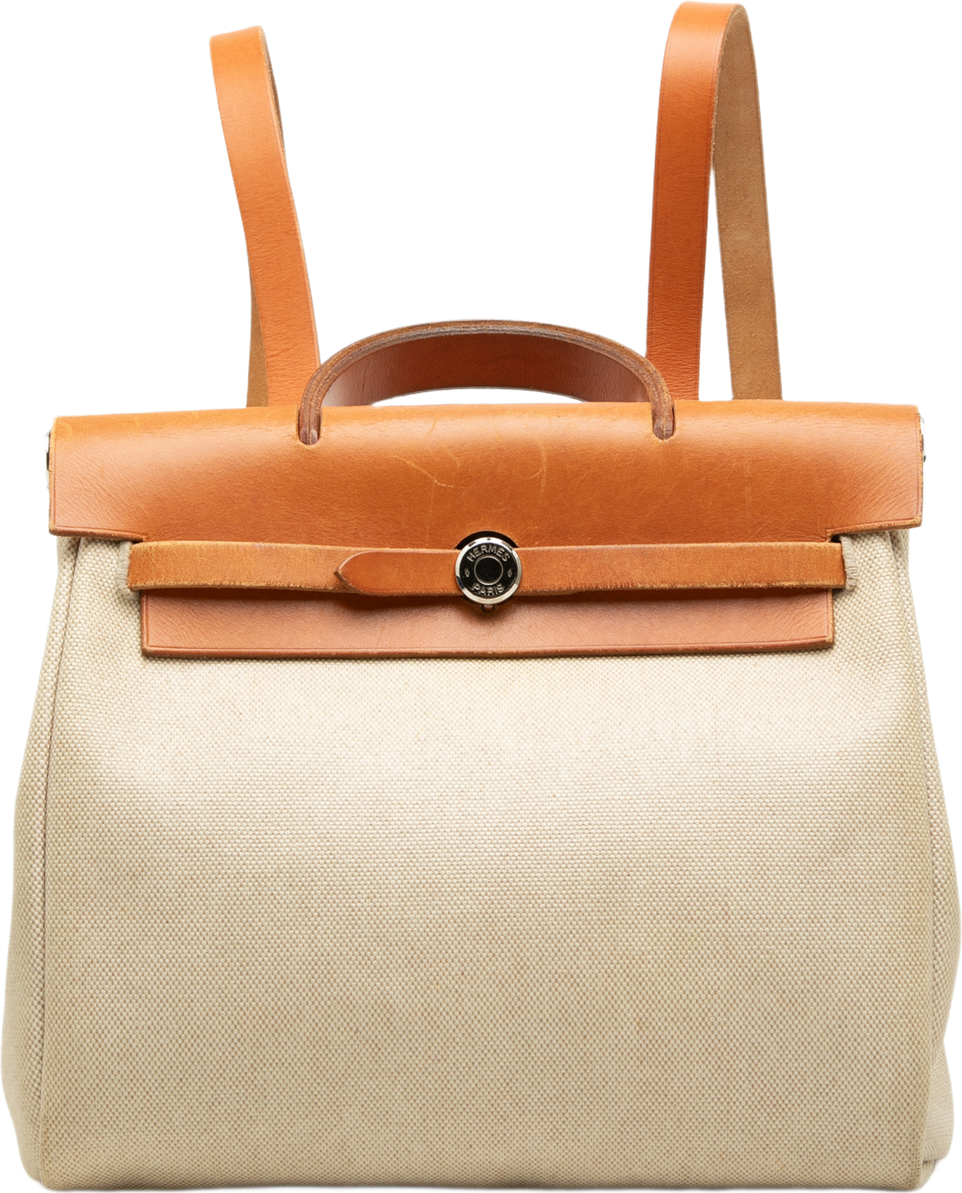 Hermès Toile Herbag Backpack Pm, från Luxclusif, i färgen beige. Klicka för att öppna bilden i stort format