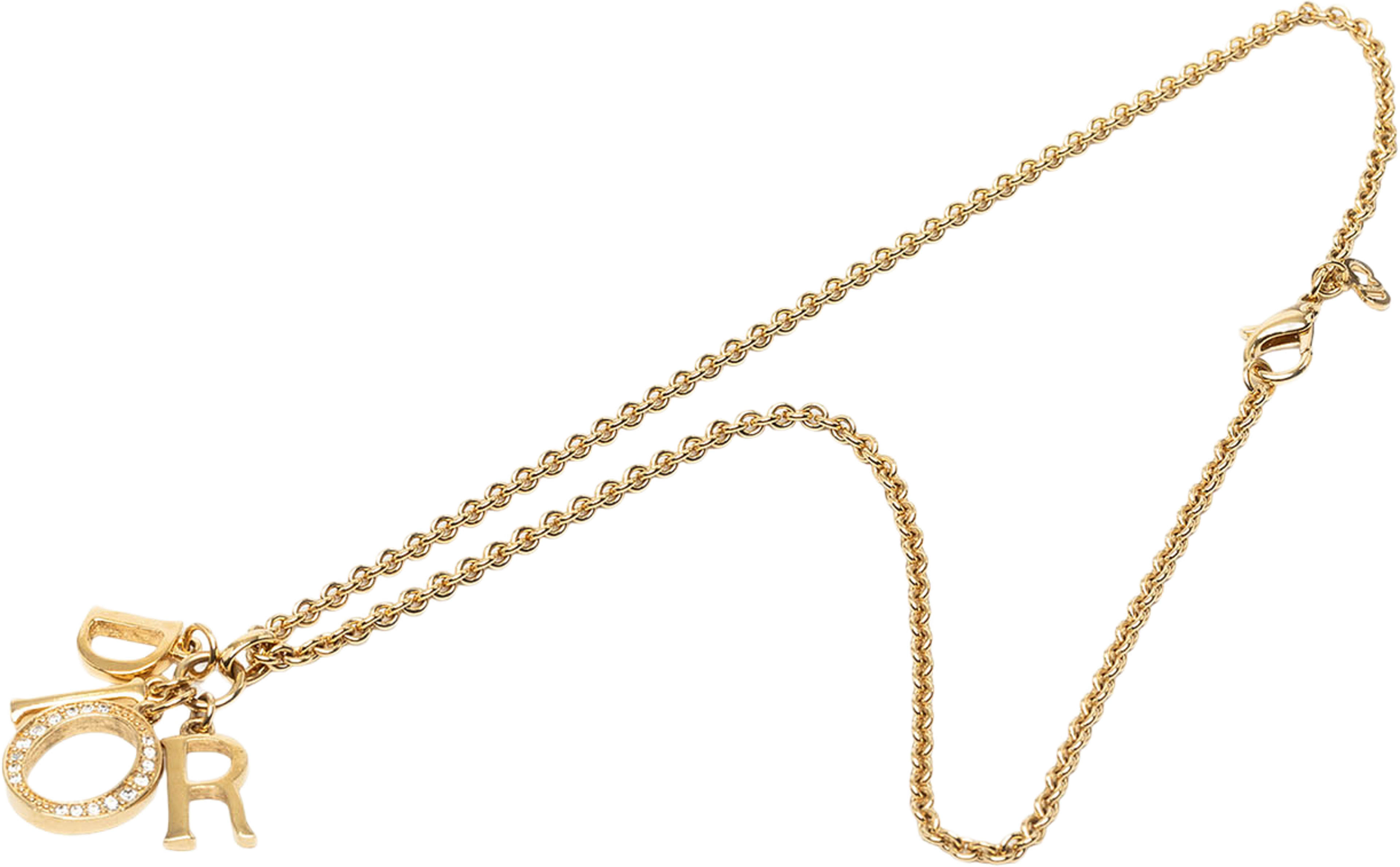 Dior Gold Plated Strass Logo Pendant Necklace, från Luxclusif, i färgen guld. Klicka för att öppna bilden i stort format