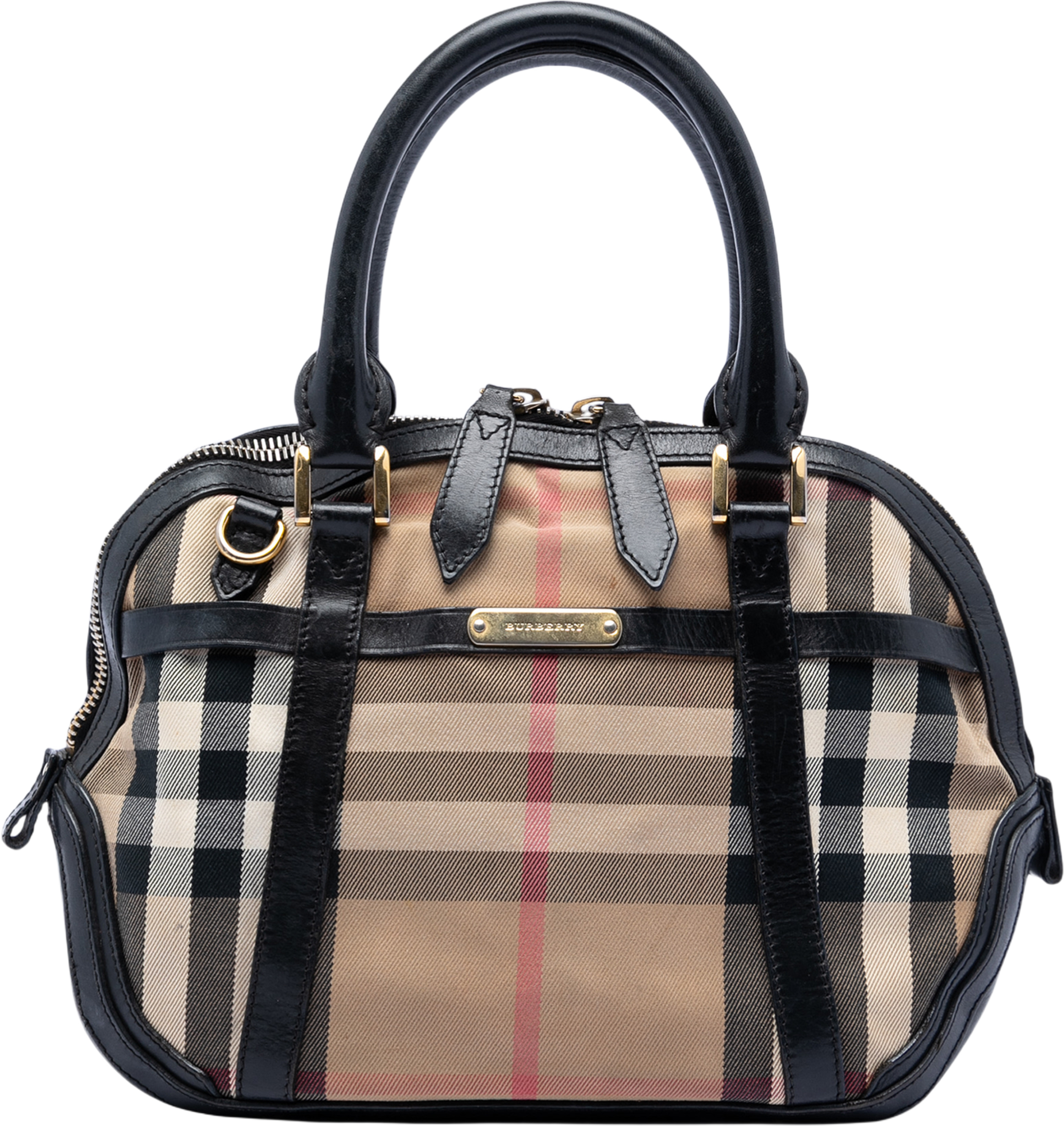 Burberry Small Leather Trimmed House Check Canvas Bridle Orchard Satchel, från Luxclusif, i färgen light brown. Klicka för att öppna bilden i stort format