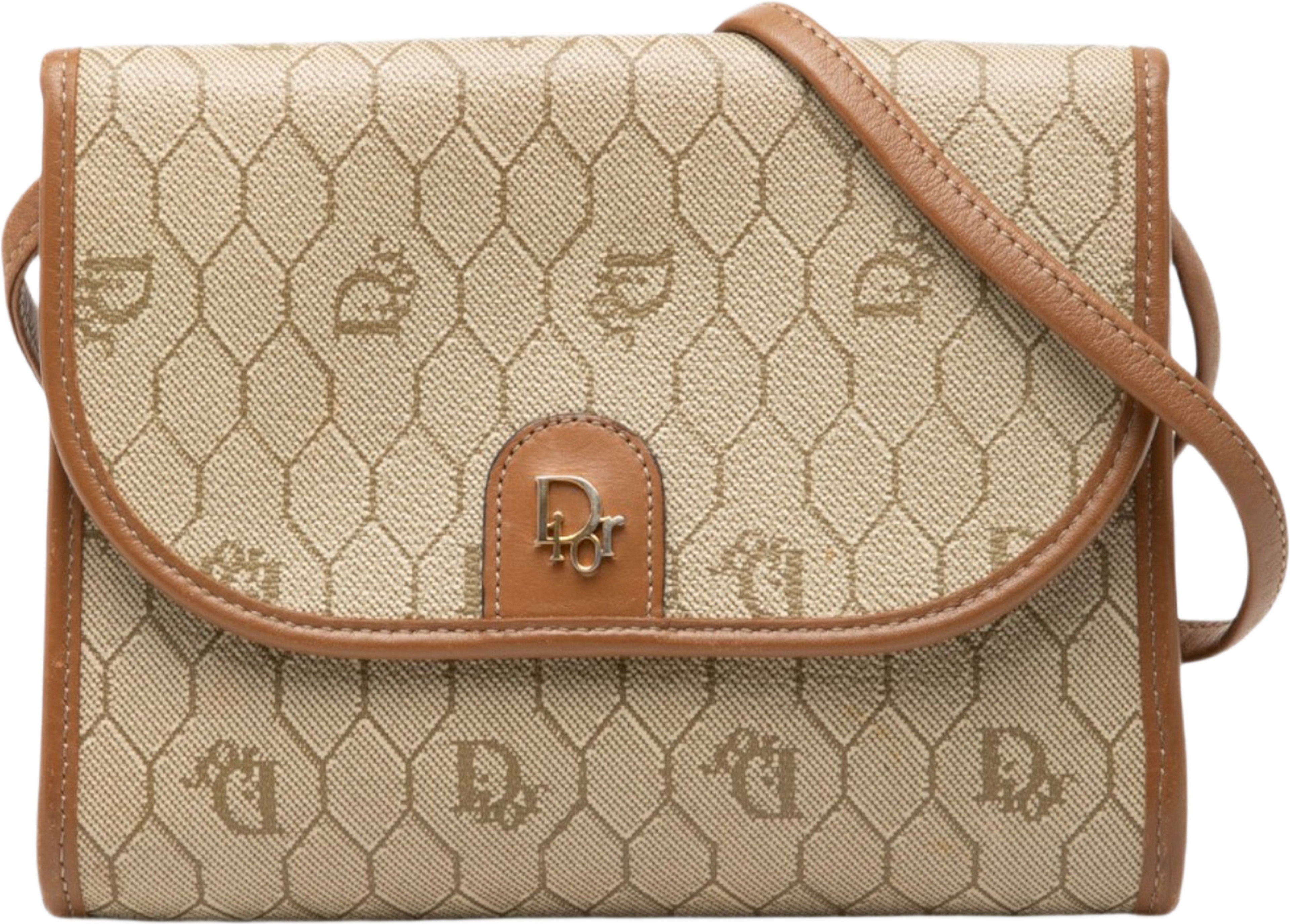 Dior Honeycomb Coated Canvas Crossbody, från Luxclusif, i färgen beige. Klicka för att öppna bilden i stort format