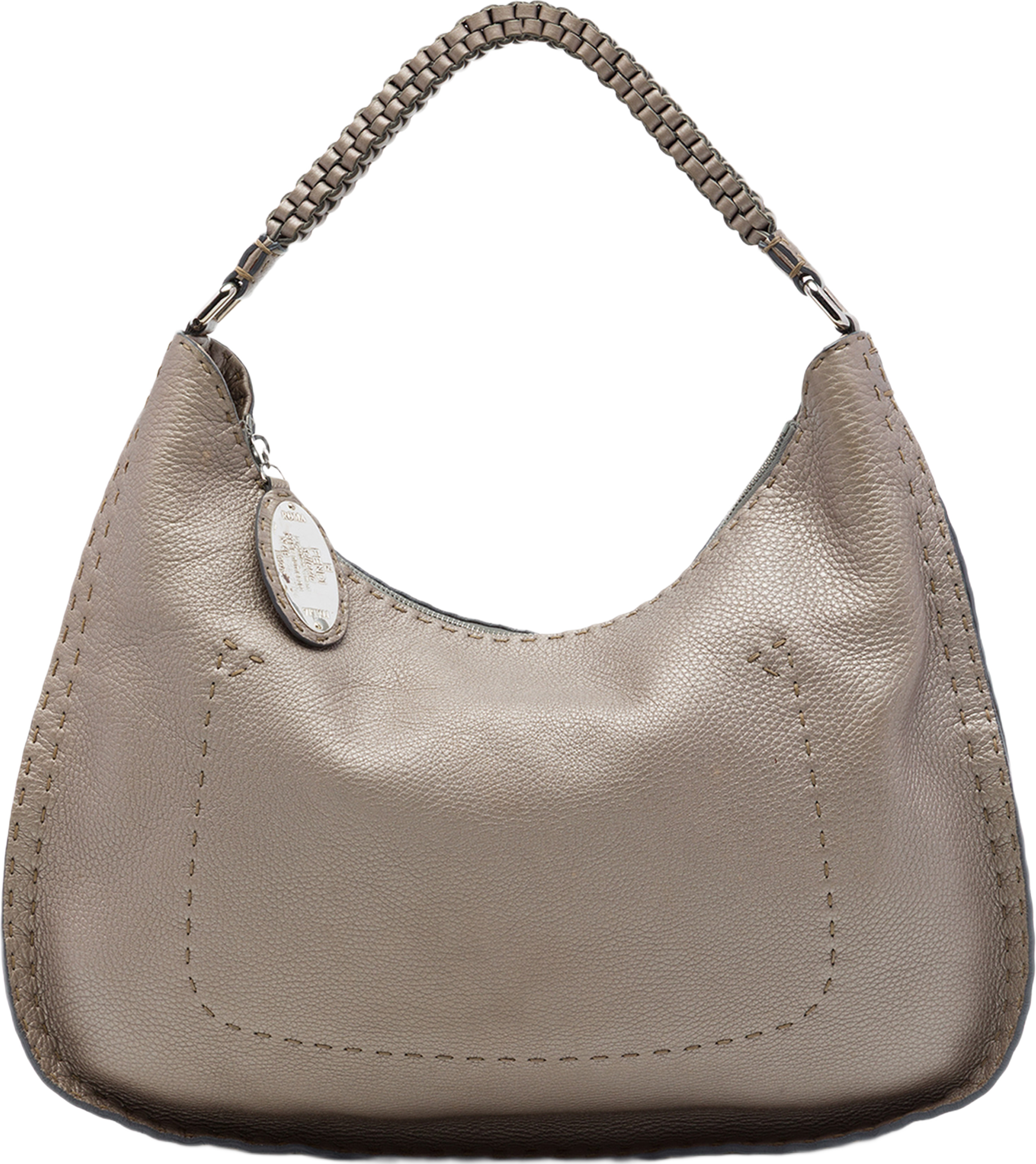Fendi Metallic Pebbled Leather Selleria Shoulder Bag, från Luxclusif, i färgen brun. Klicka för att öppna bilden i stort format