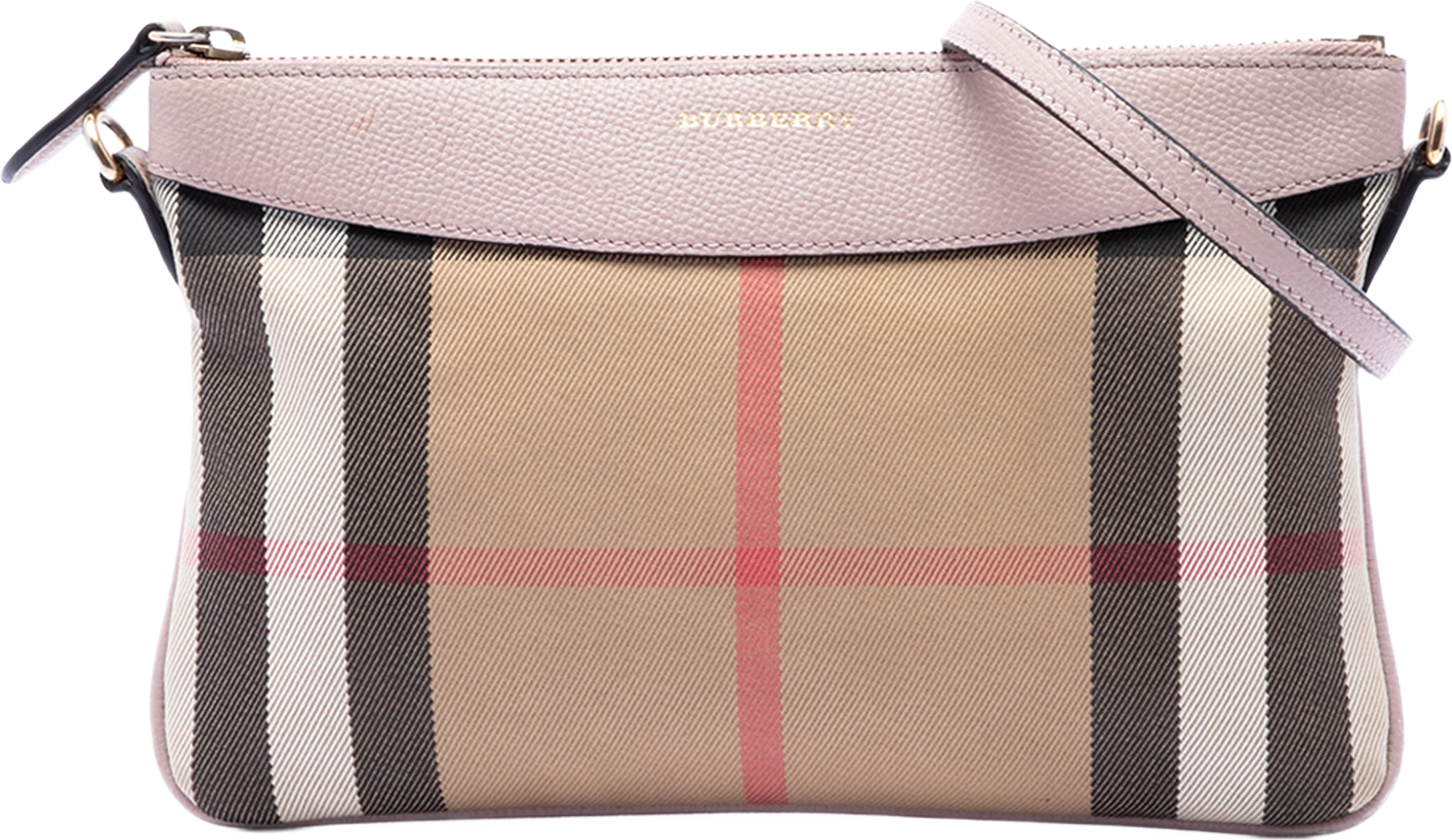 Burberry House Check Canvas Derby Peyton Crossbody, från Luxclusif, i färgen light brown. Klicka för att öppna bilden i stort format