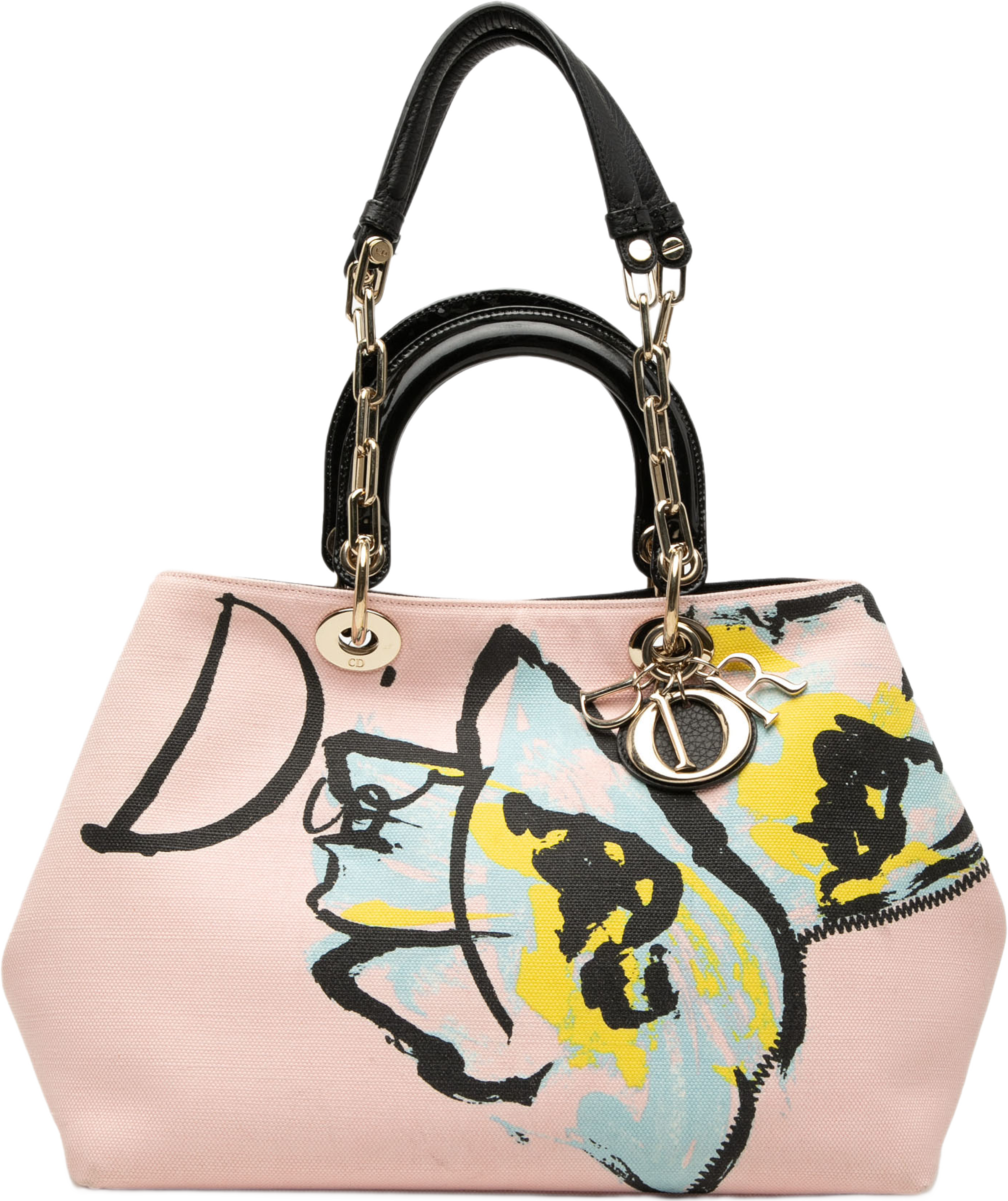 Dior Limited Edition Medium Canvas Floral Printed Diorissimo Satchel, från Luxclusif, i färgen light pink. Klicka för att öppna bilden i stort format