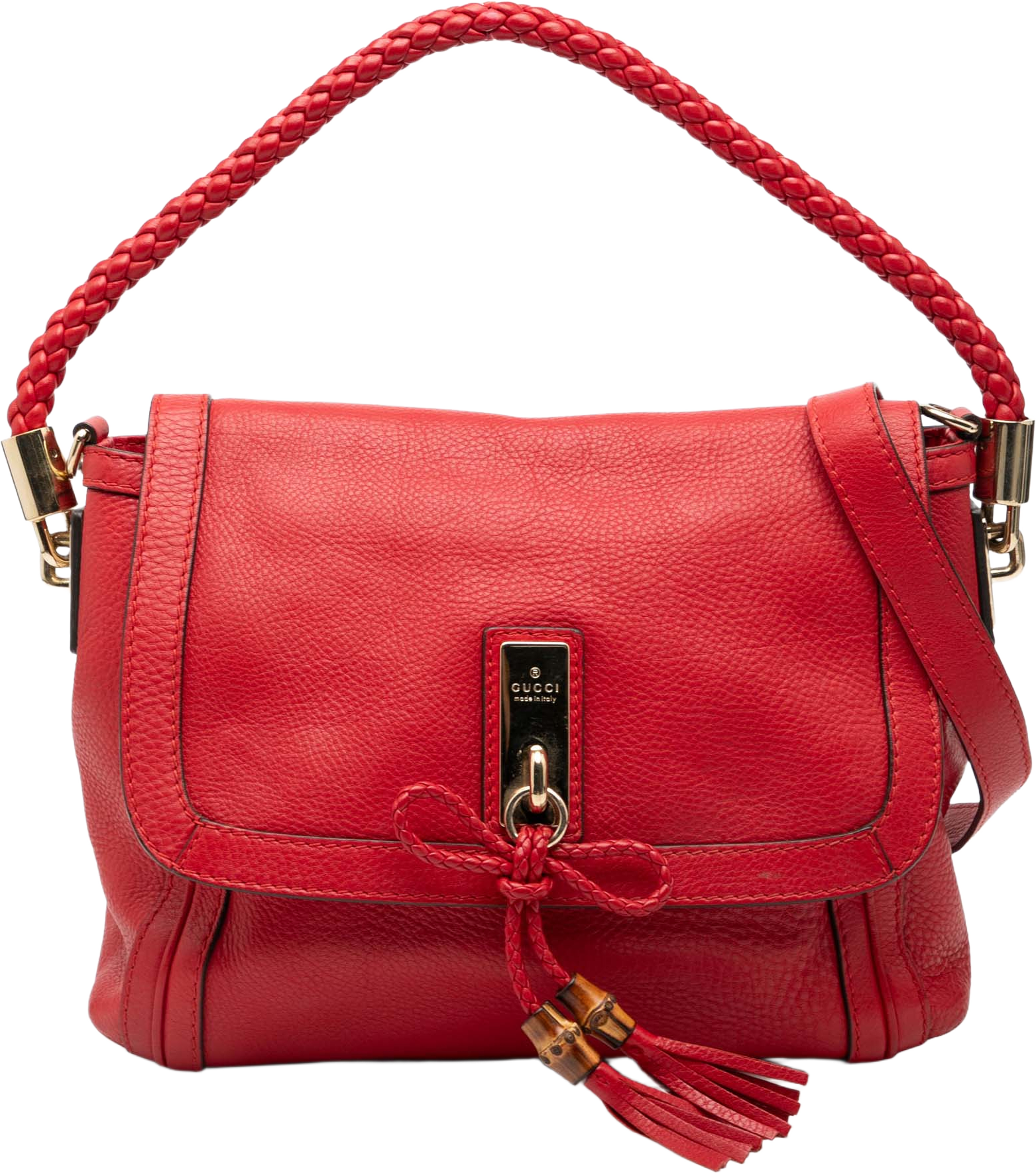 Gucci Leather Bella Satchel, från Luxclusif, i färgen red. Klicka för att öppna bilden i stort format