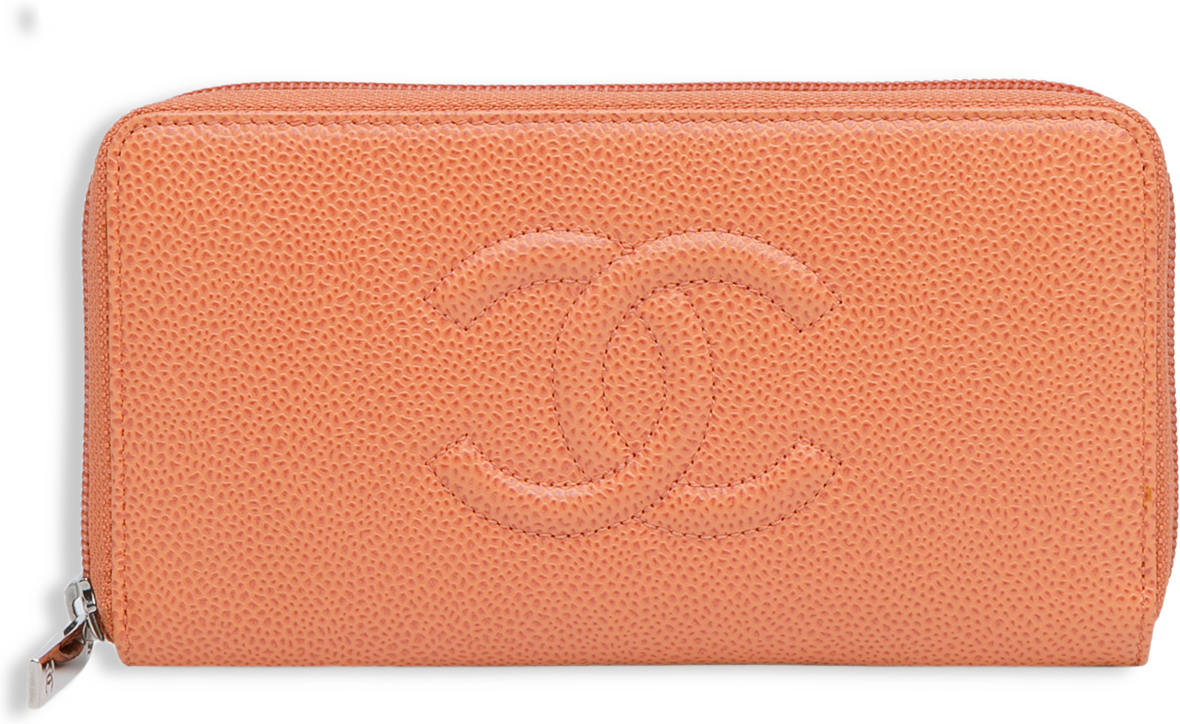 Chanel Cc Caviar Leather Zip Around Long Wallet