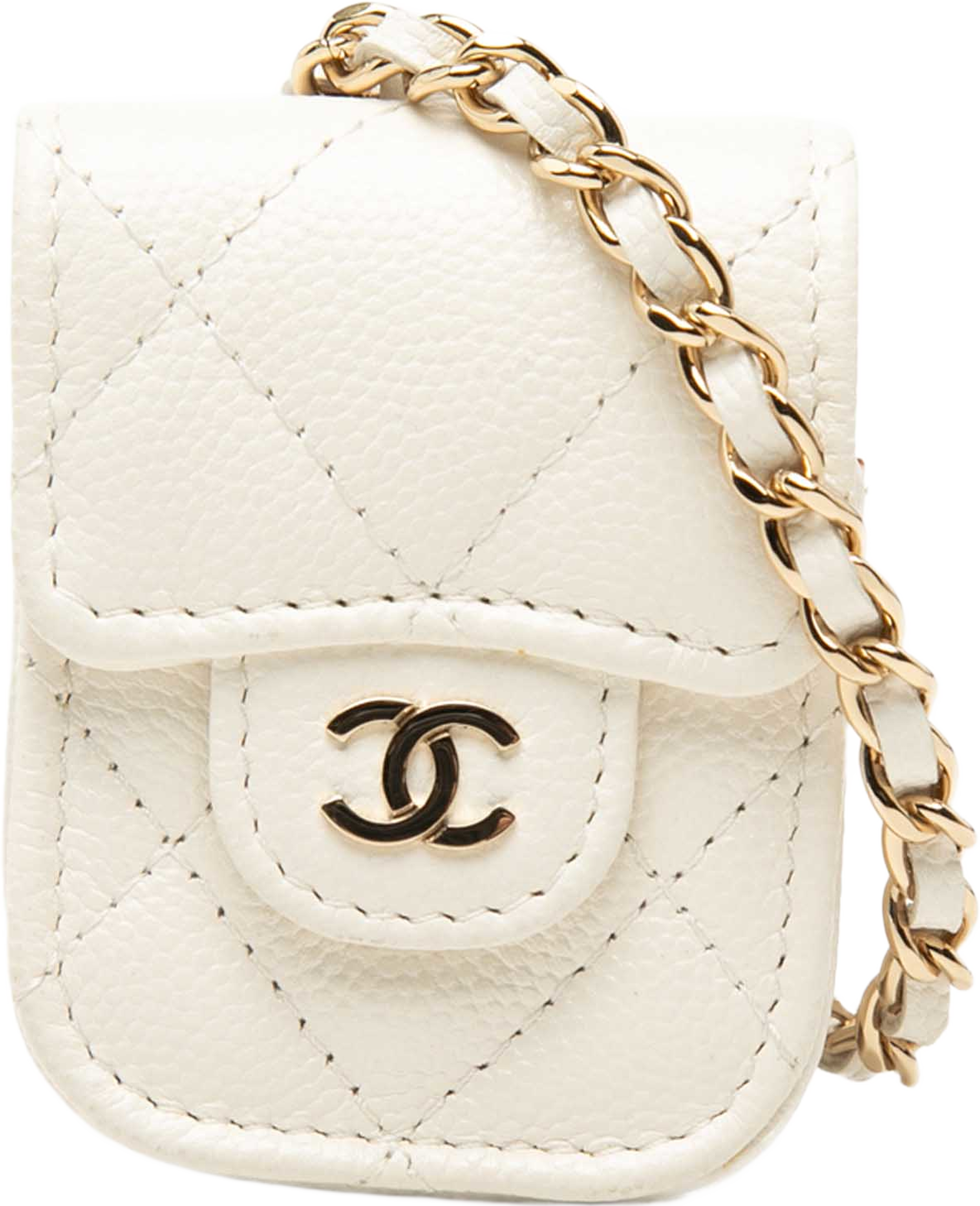 Chanel Cc Quilted Caviar Airpods Case, från Luxclusif, i färgen vit. Klicka för att öppna bilden i stort format